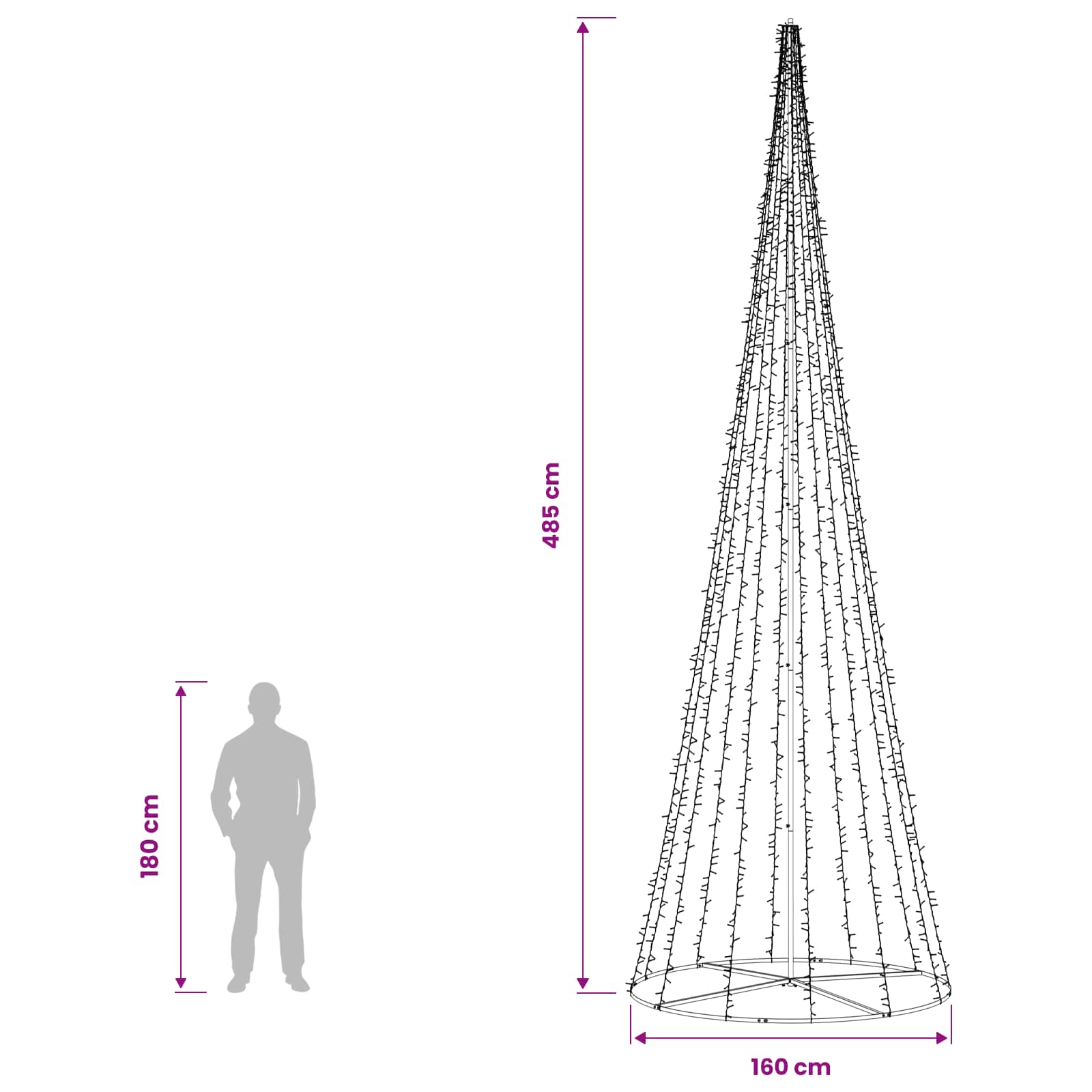 LED Christmas Tree 3000 LEDs Warm size guide
