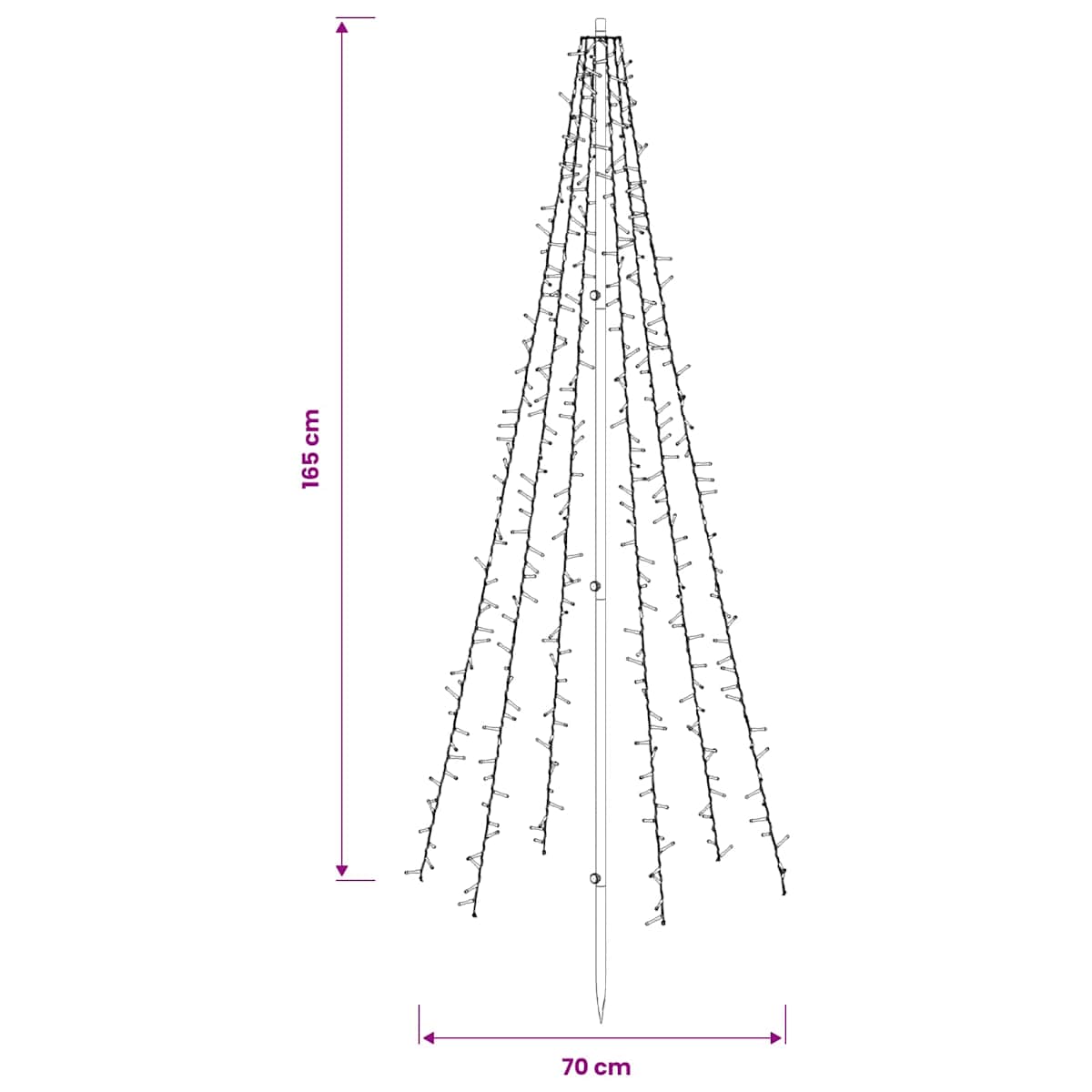 LED juletræ 165 cm 540 LED'er Varm hvid Stål Sort - Billede 5