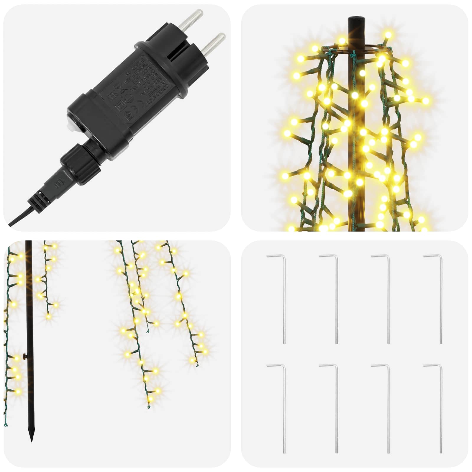 LED božično drevesce 235 cm 1000 LED Toplo bela Jeklo Črna