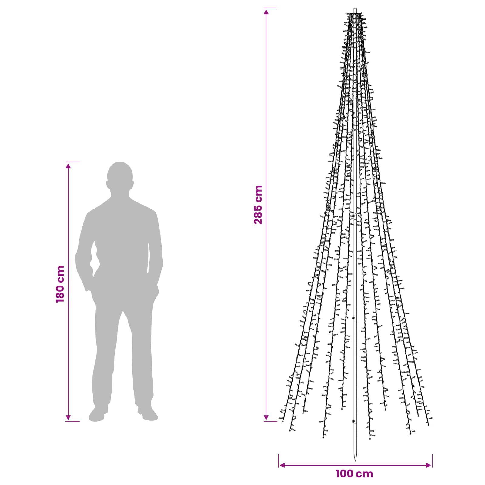 LED Christmas Tree 1550 LEDs Warm size guide