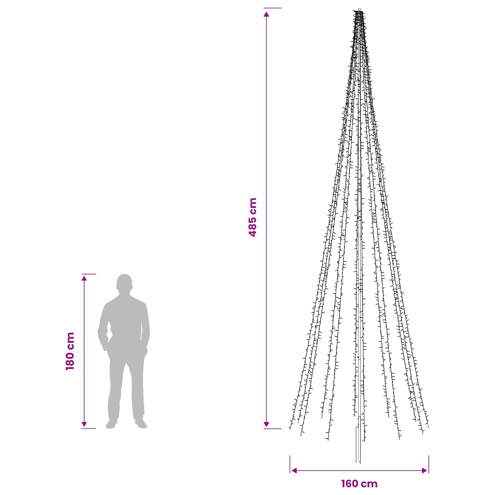 LED Christmas Tree 3000 LEDs Warm size guide