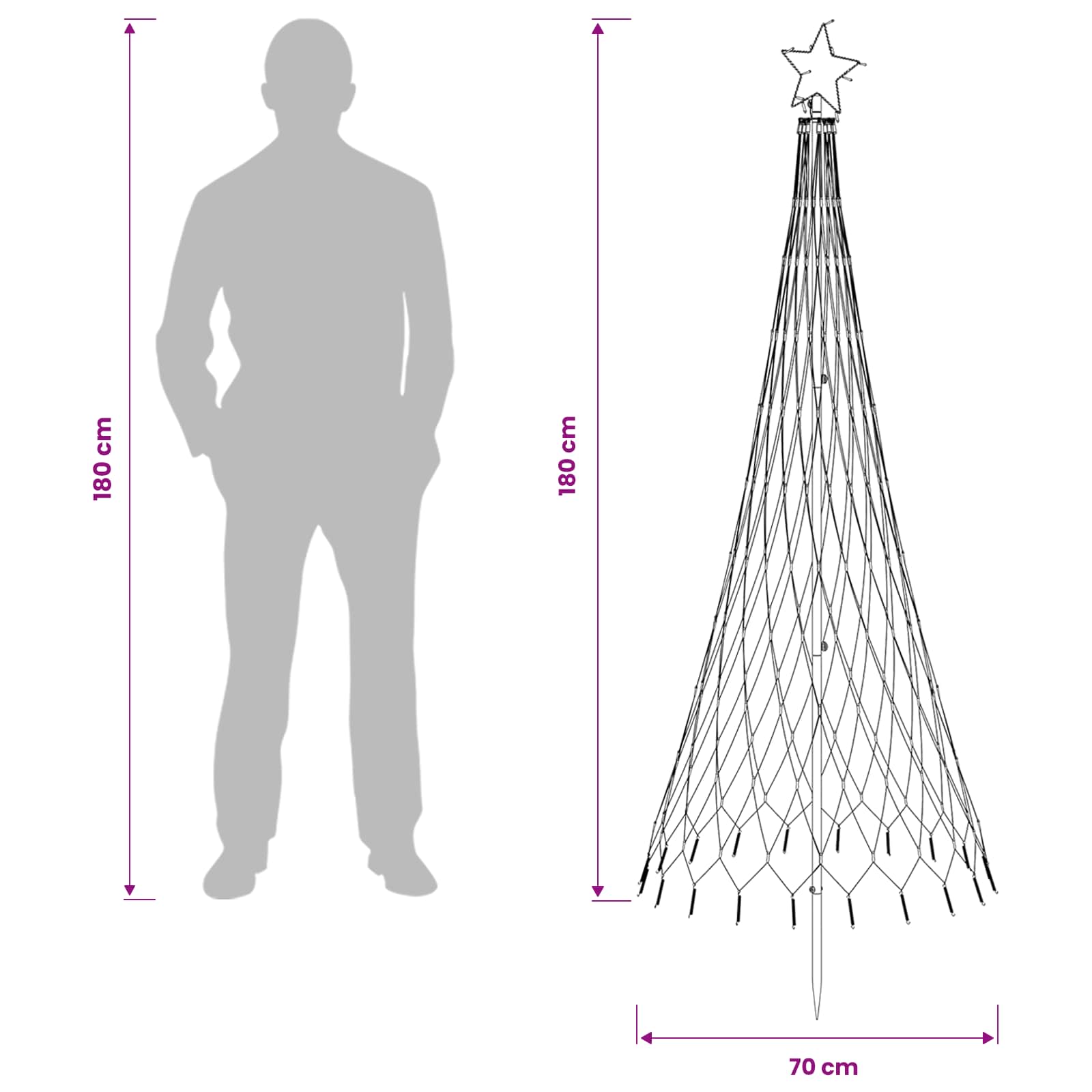 LED božično drevesce 180 cm 230 LED Toplo bela elezo Črna