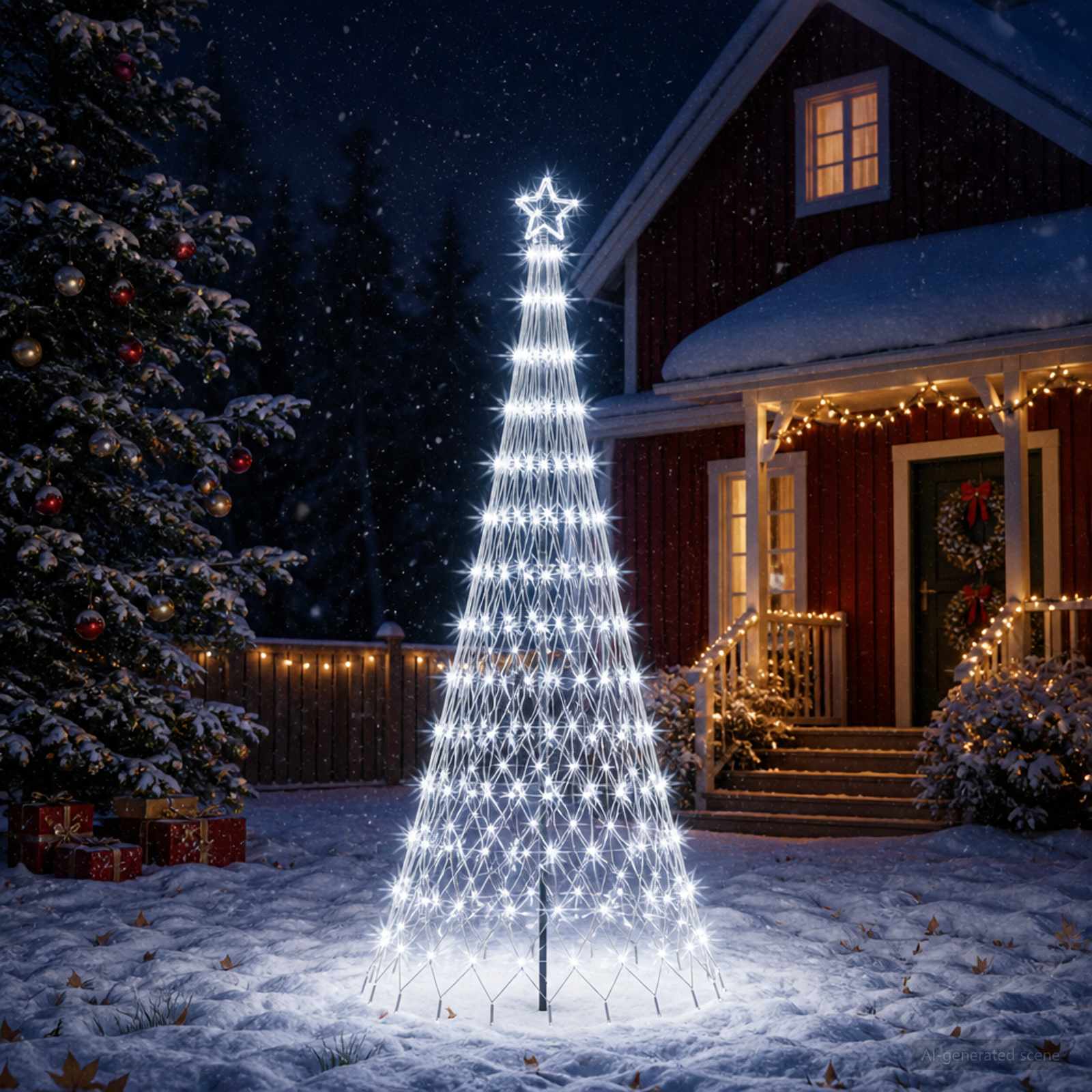 vidaXL LED juletræ 250 cm 290 LED'er Kold hvid Jern Sort