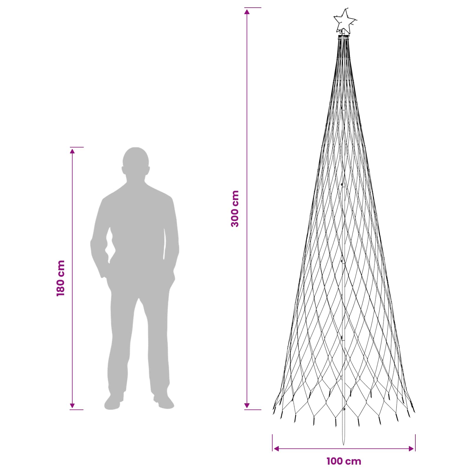 LED božično drevesce 300 cm 350 LED Toplo bela elezo Črna