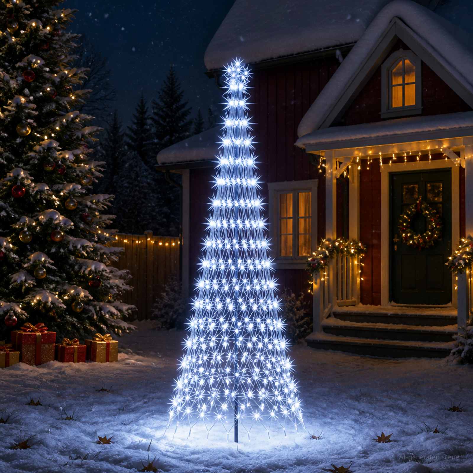 vidaXL LED juletræ 300 cm 350 LED'er Kold hvid Jern Sort