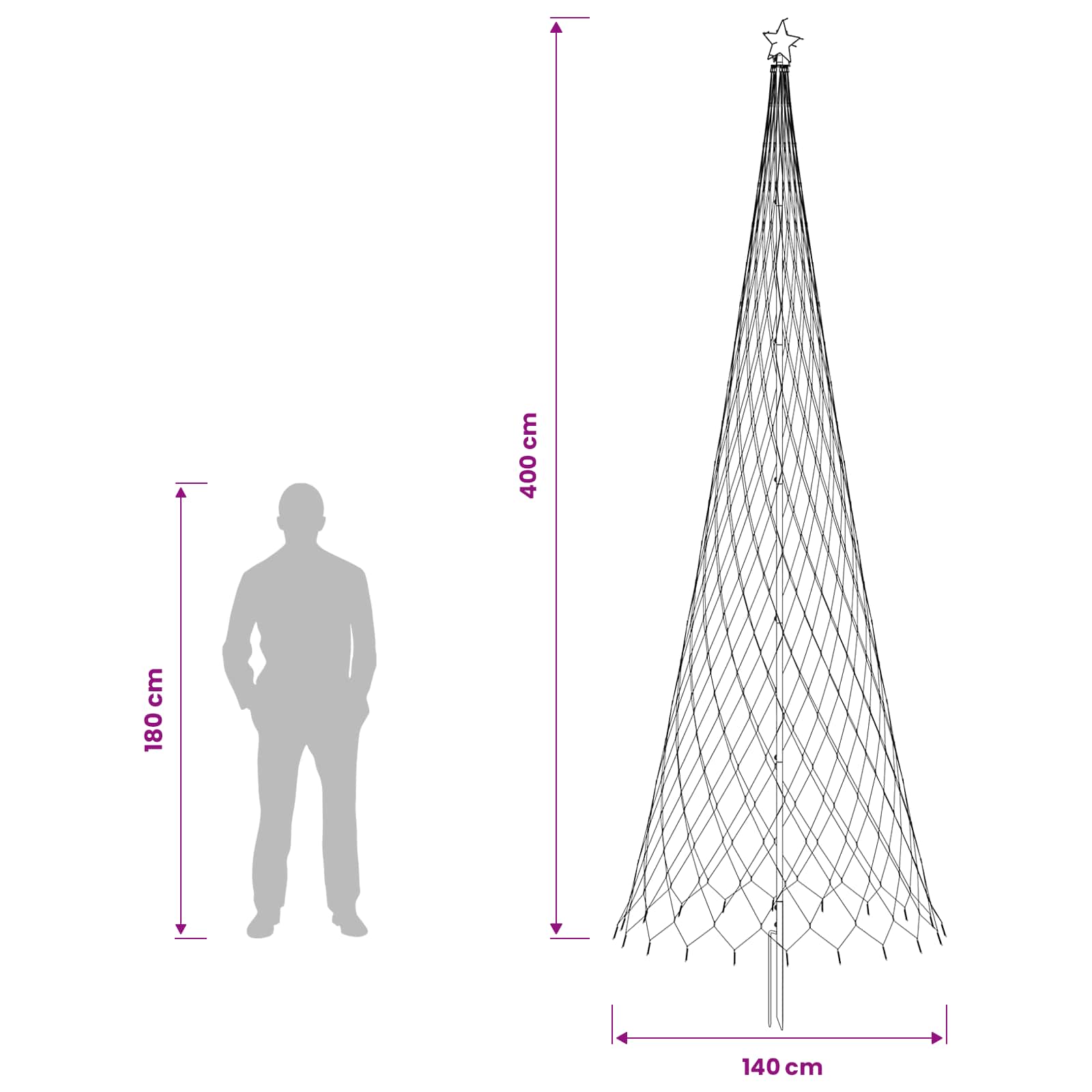 LED Christmas Tree 450 LEDs size guide