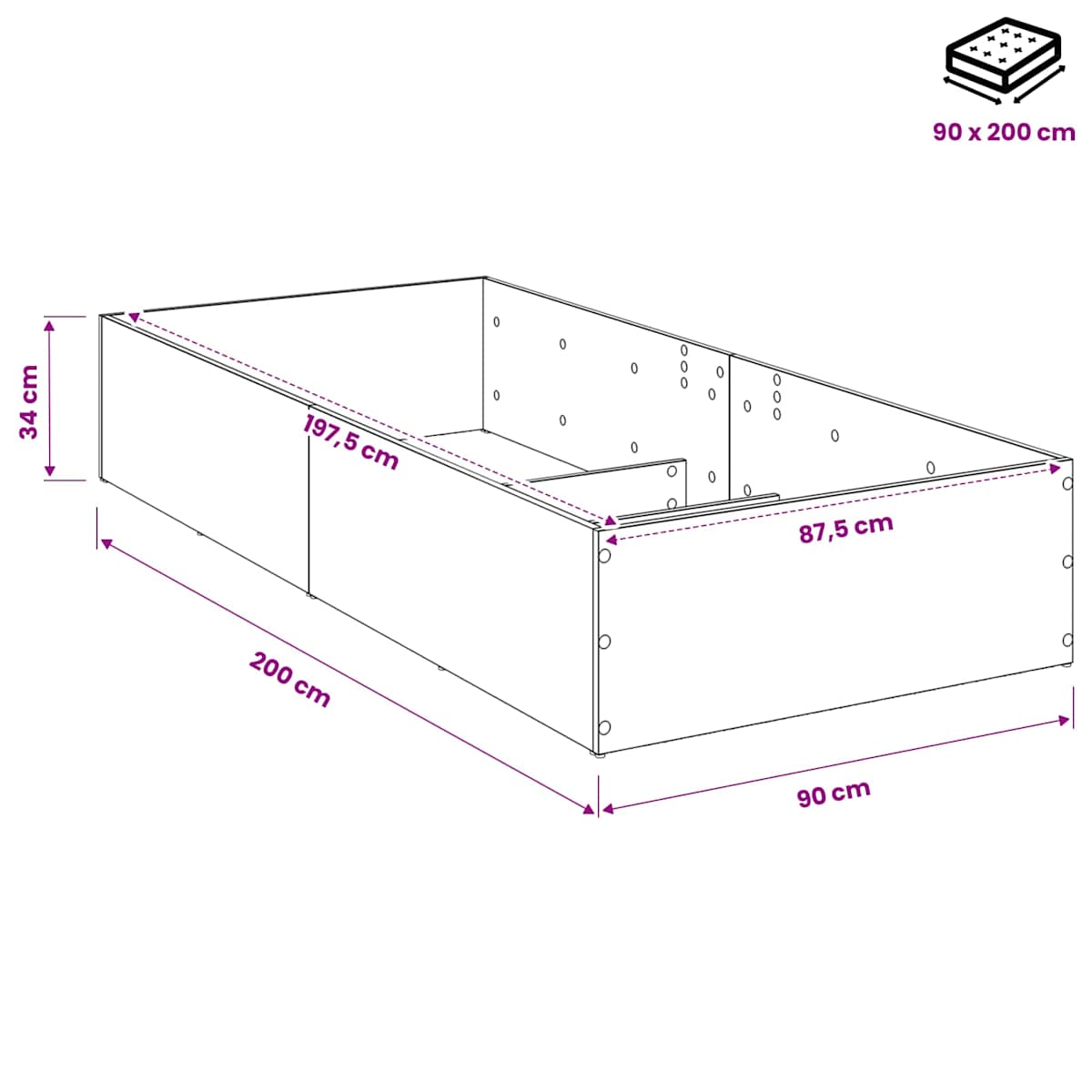 Sengeomkransning til justerbar sengebund Sonoma-eg 90 x 200 cm - Billede 8