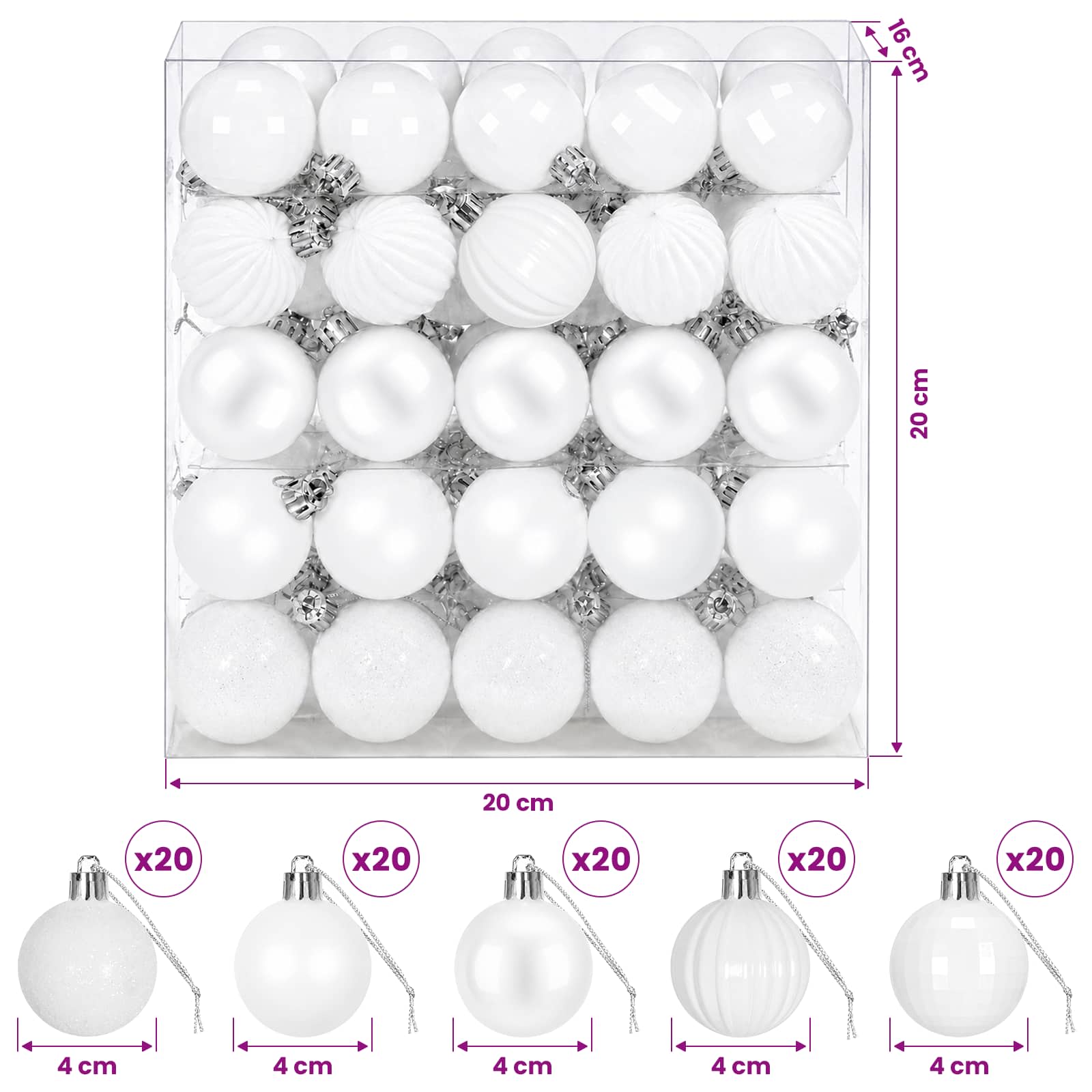 vidaXL Weihnachtskugelset 100 stk. Weiß 4 cm Polystyrol – Bild 6
