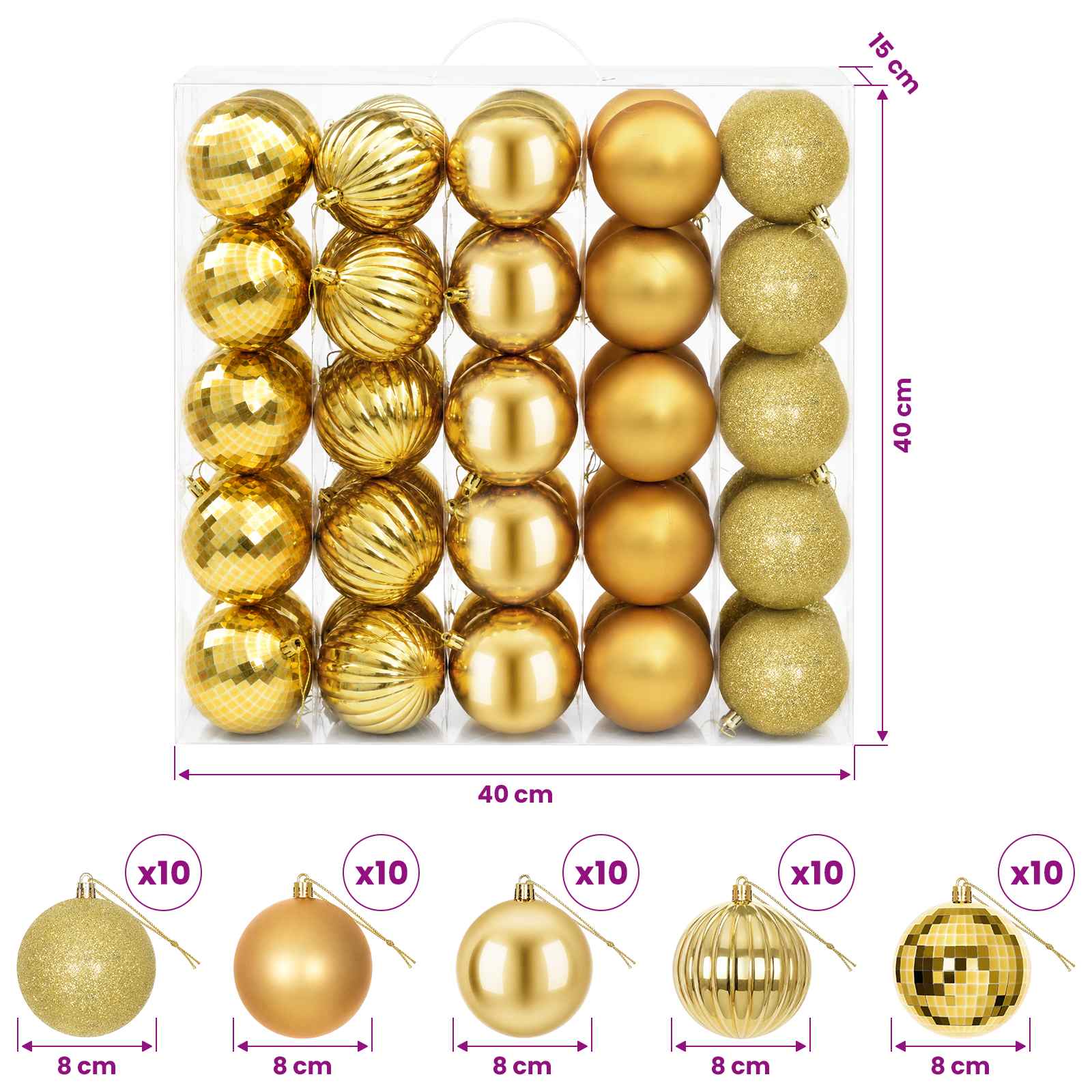 Komplet božičnih kroglic 50 kos Zlata 8 cm Polistiren