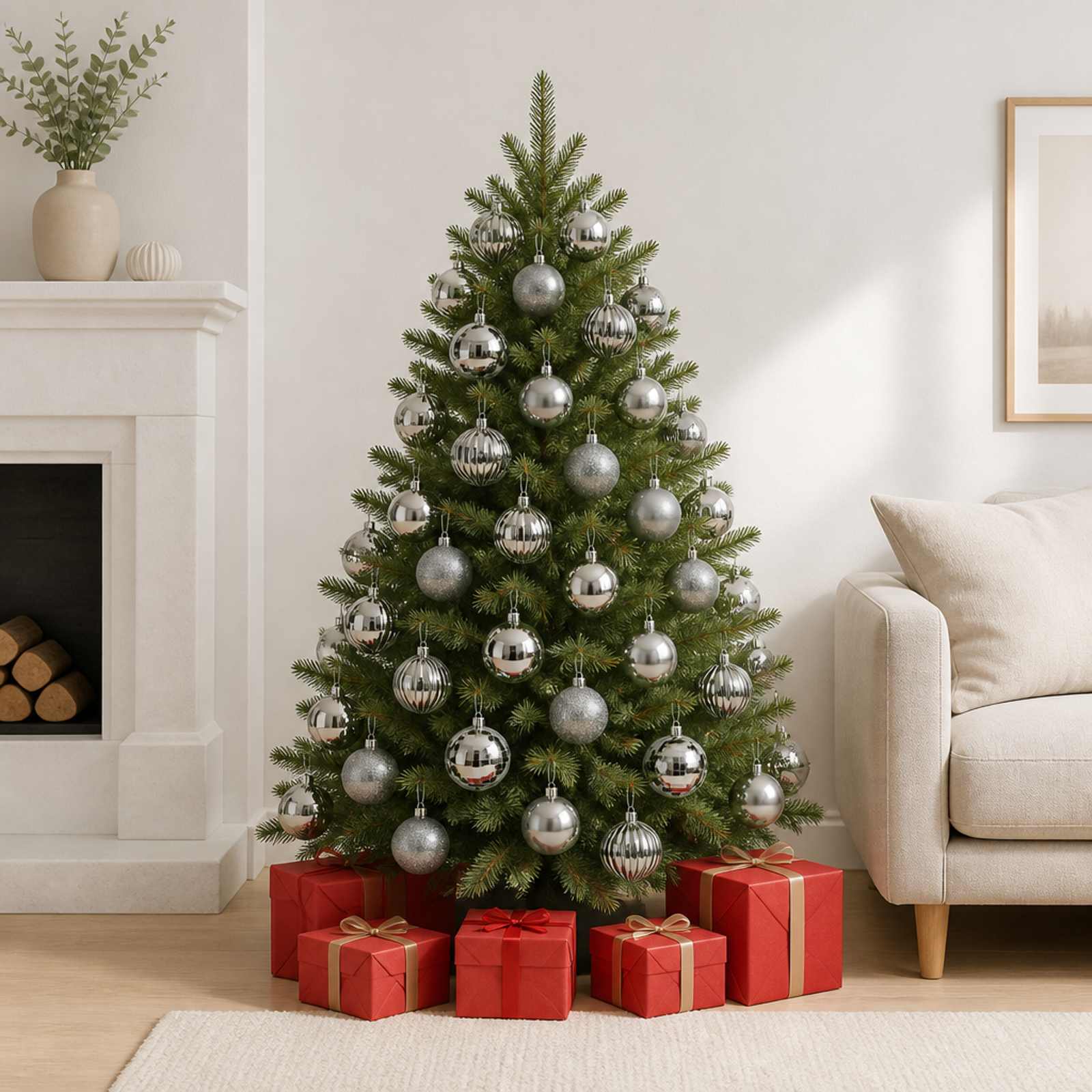 Komplet božičnih kroglic 50 kos Siva 8 cm Polistiren