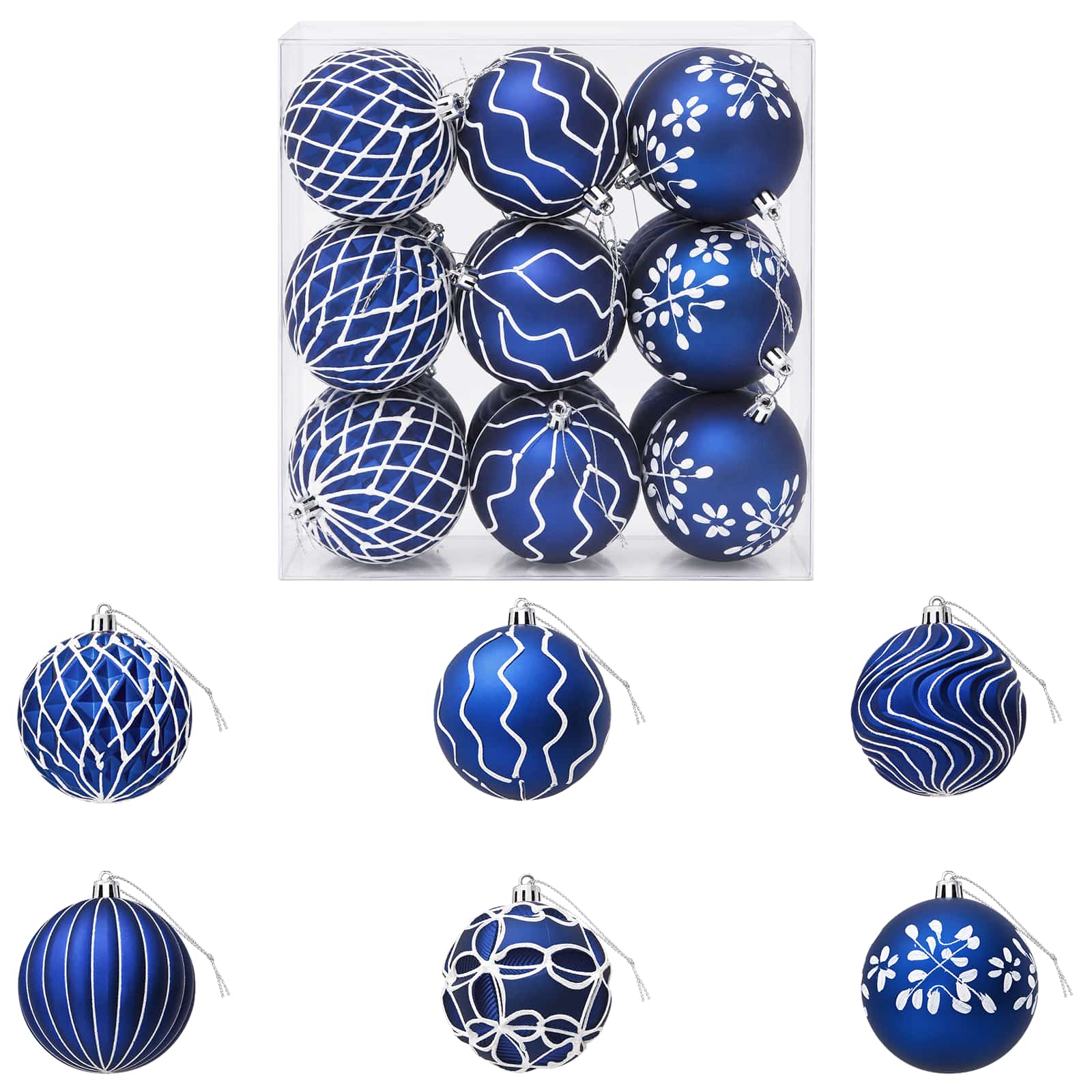 Set božičnih kroglic XL 18 kos Modra in bela 8 cm Polistiren