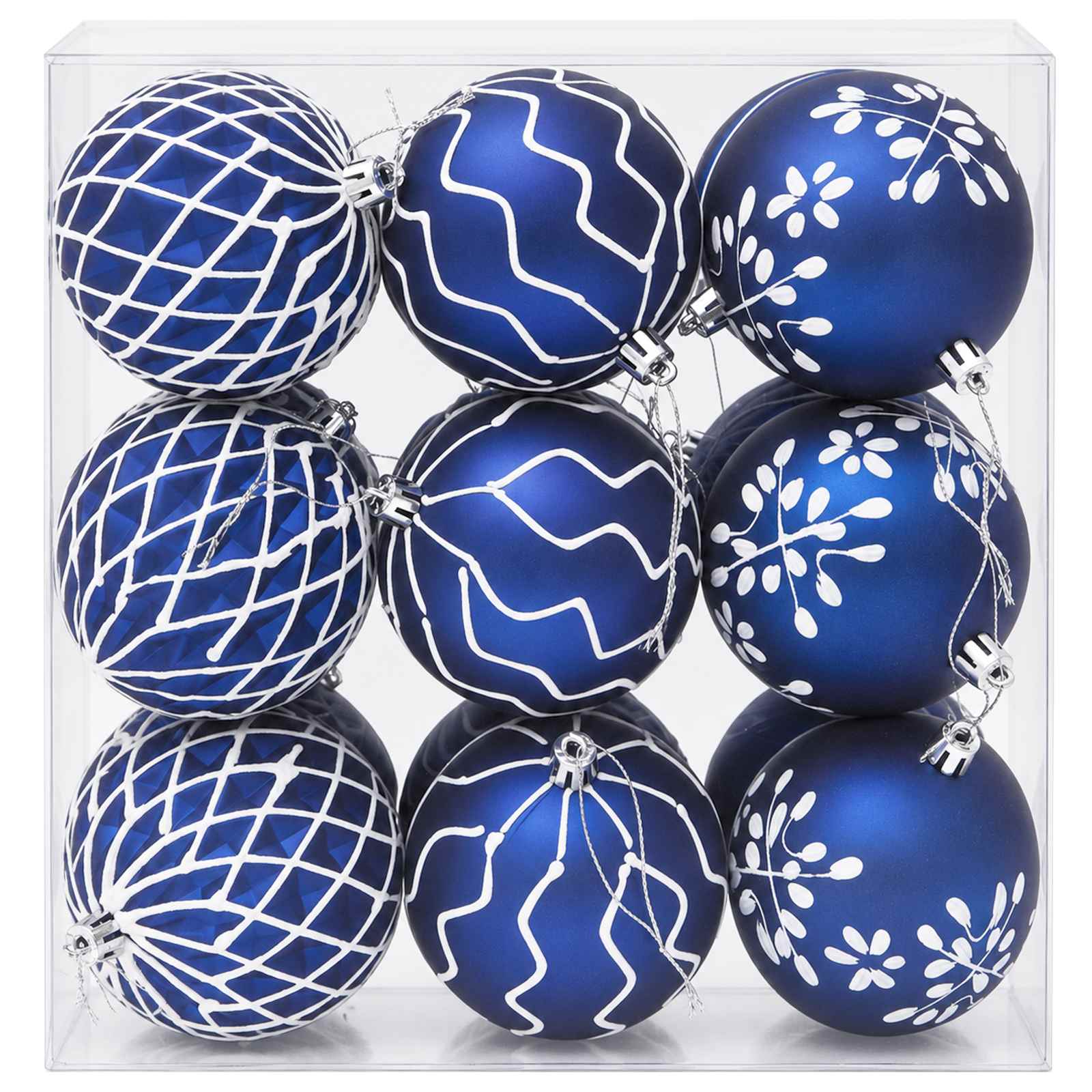 Set božičnih kroglic XL 18 kos Modra in bela 8 cm Polistiren
