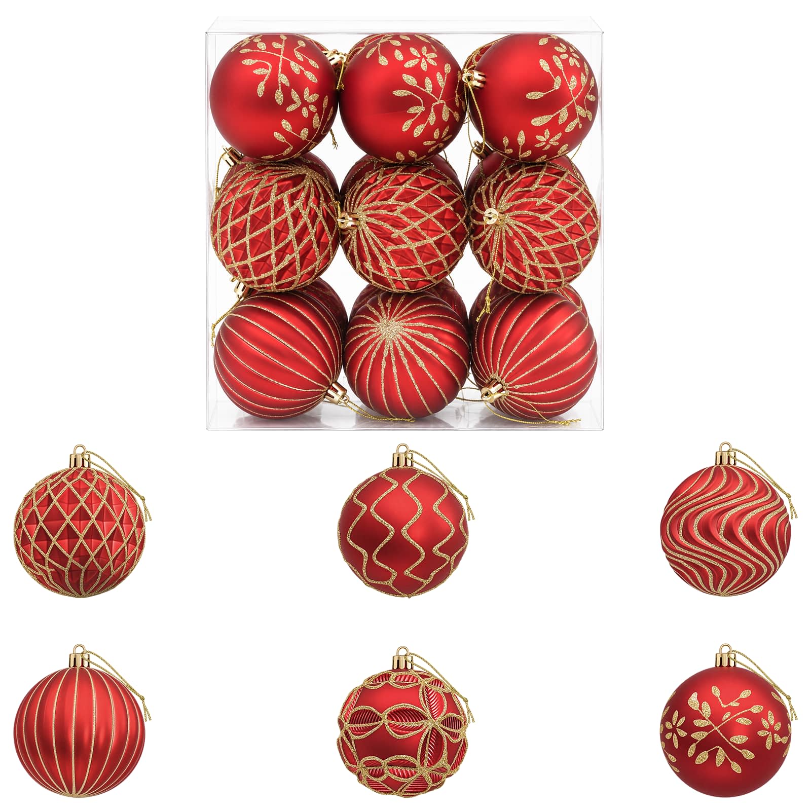 Set božičnih kroglic XL 18 kos Rdeča in zlata 8 cm Polistiren