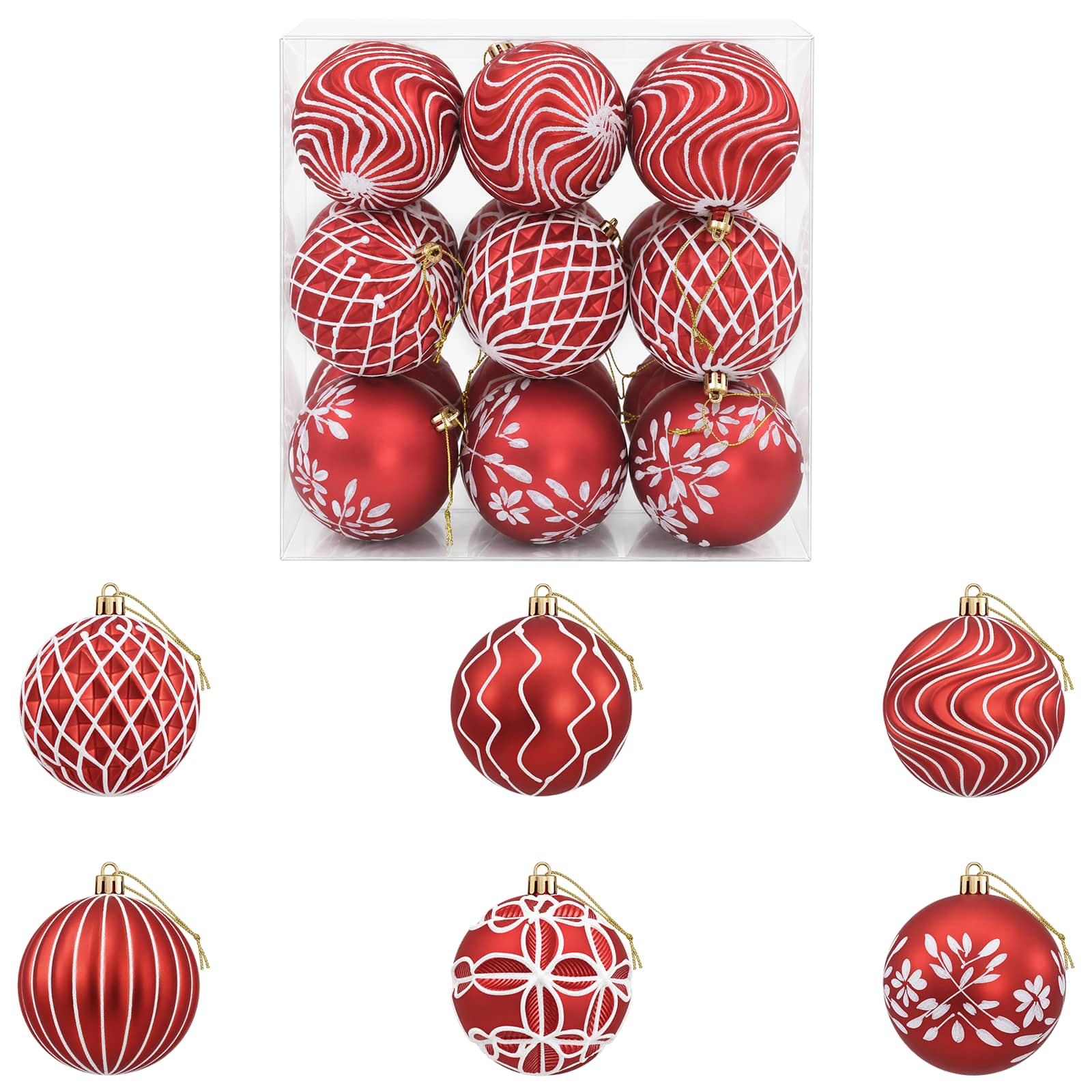 Set božičnih kroglic XL 18 kos Rdeča in bela 8 cm Polistiren