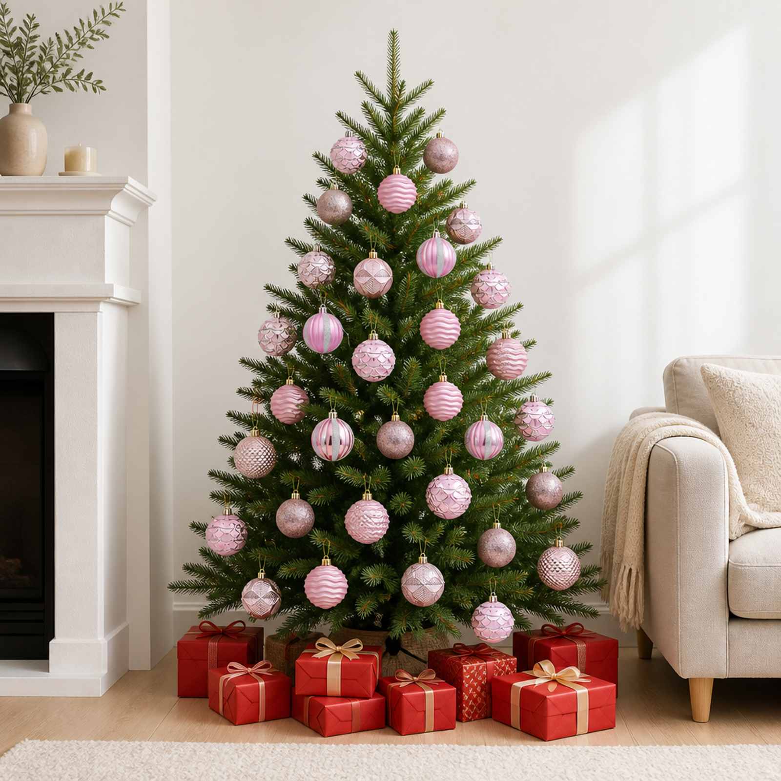 vidaXL Juleballsett 36 stk. Rosa 6 cm Polystyren