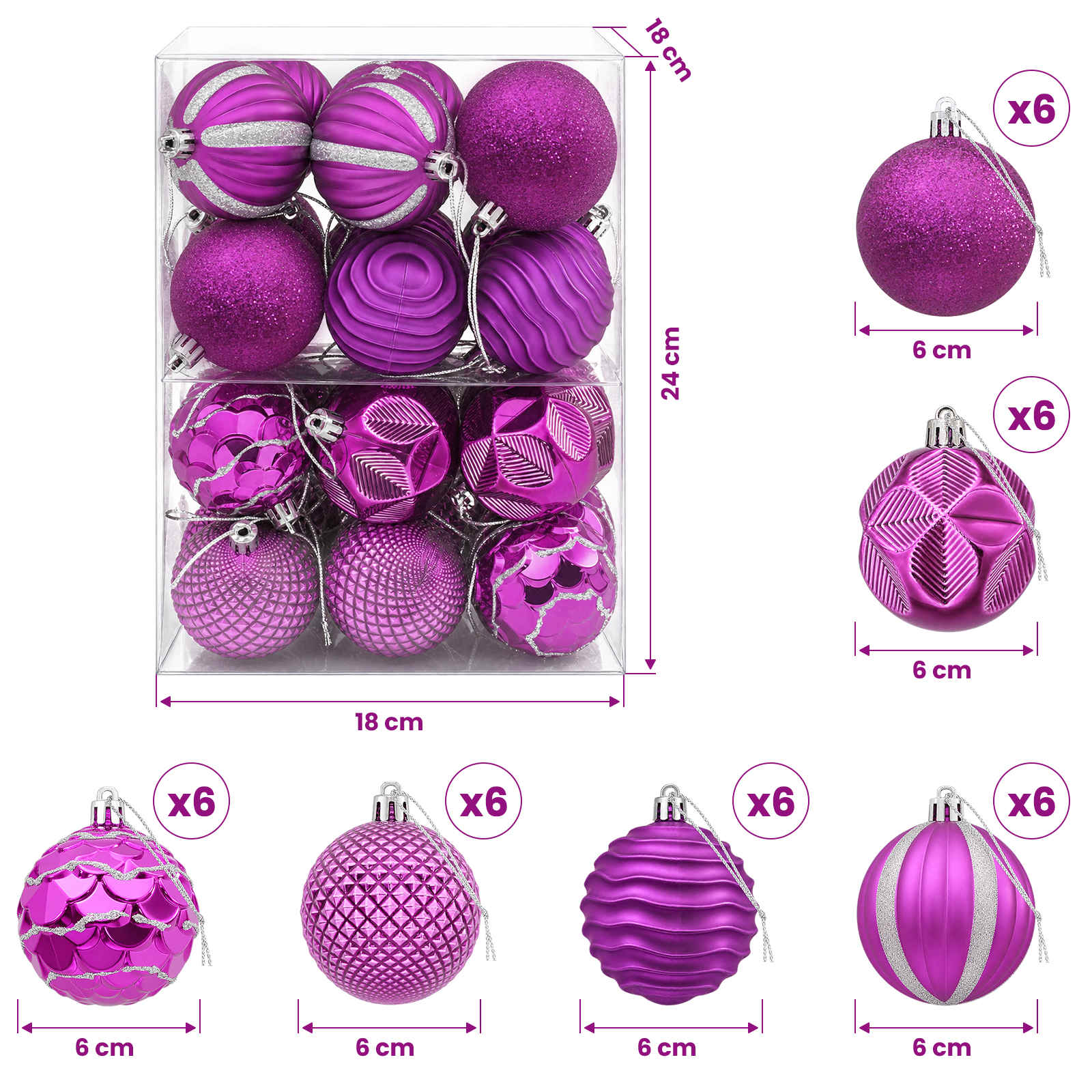 Komplet božičnih kroglic 36 kos Lila 6 cm Polistiren
