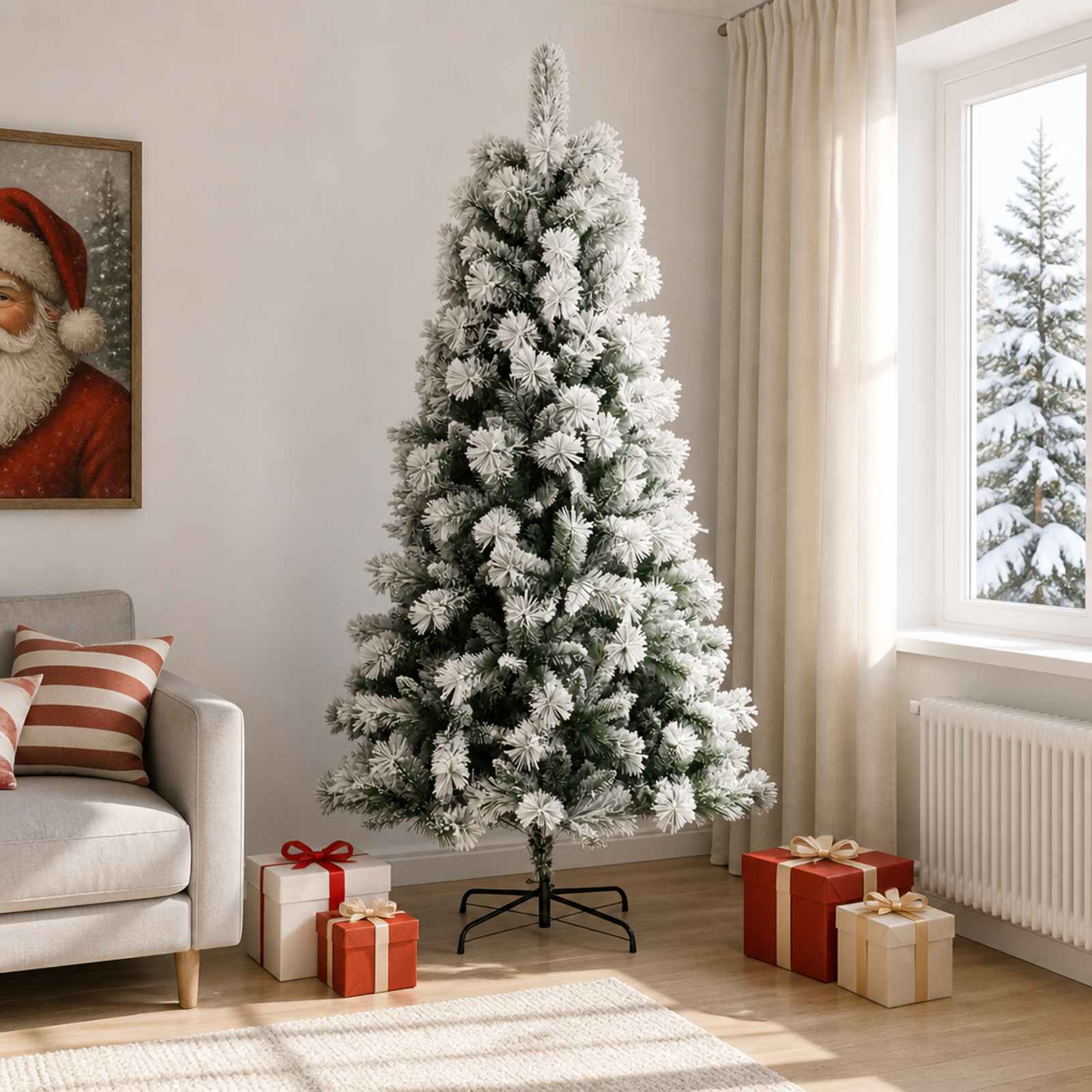 vidaXL Kunstigt Hinged Juletræ 210 cm PVC og metal Grøn og Hvid
