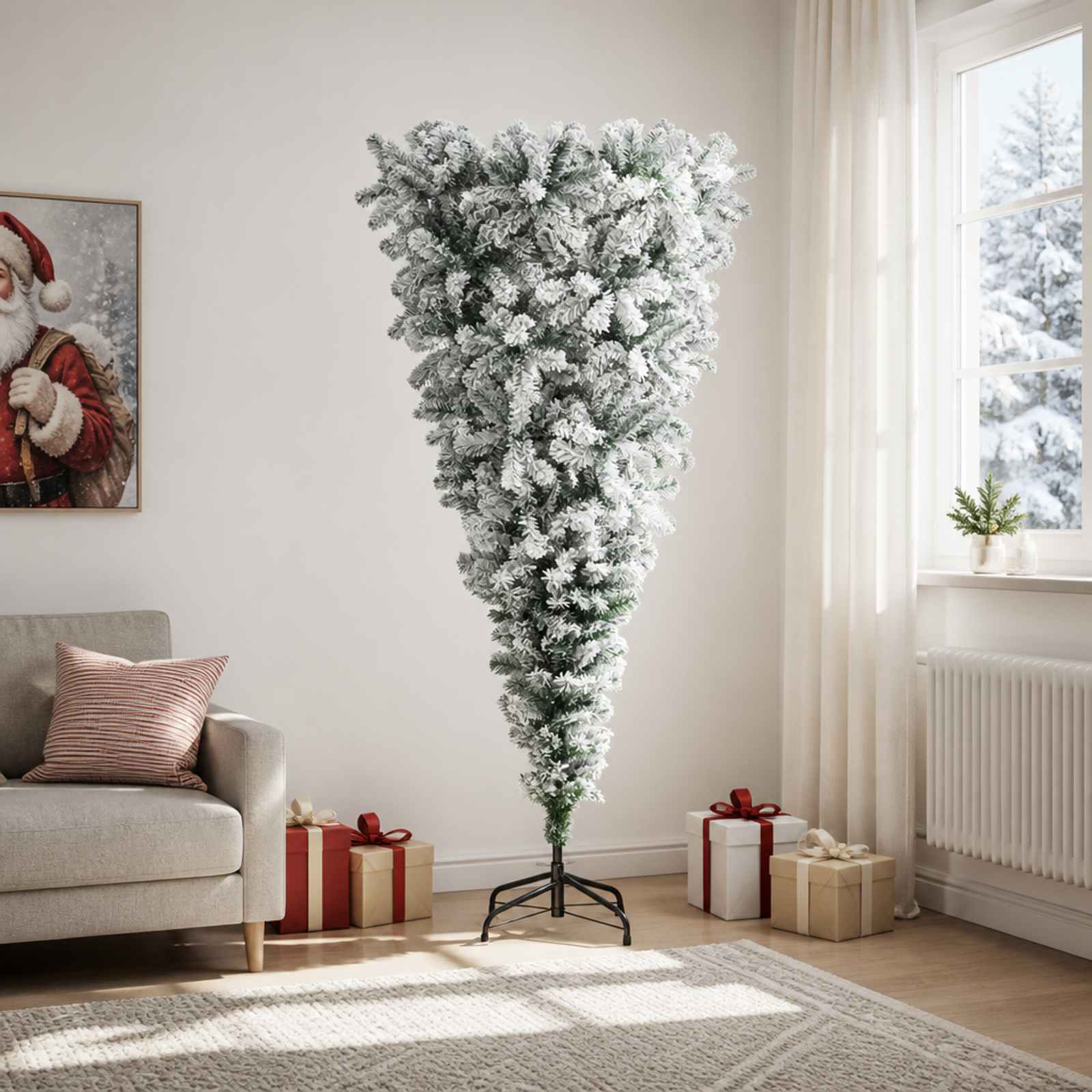 Obrnjena umetna božična jelka 210 cm PVC in jeklo