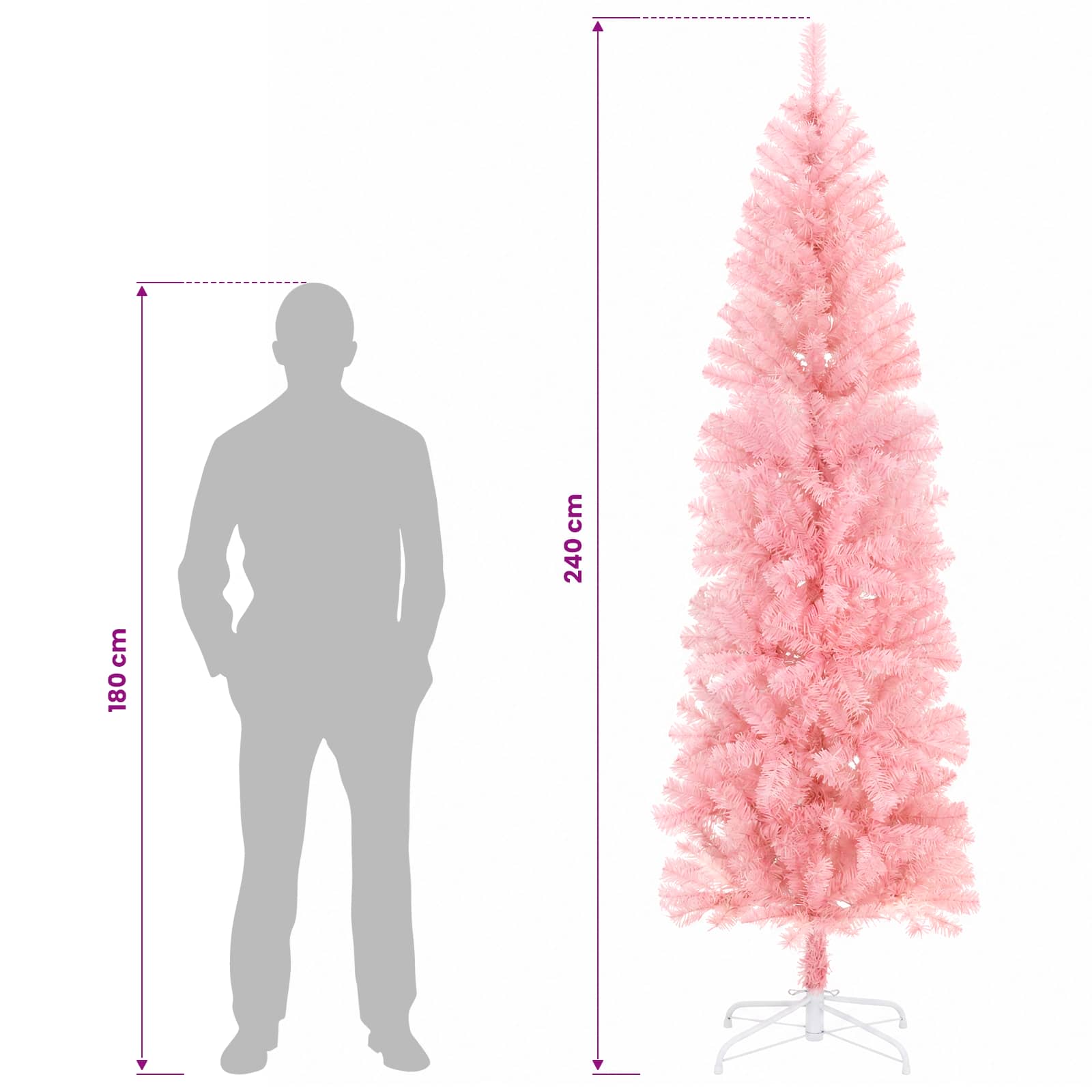 Umetno vitko božično drevo 240 cm PVC in jeklo Roza