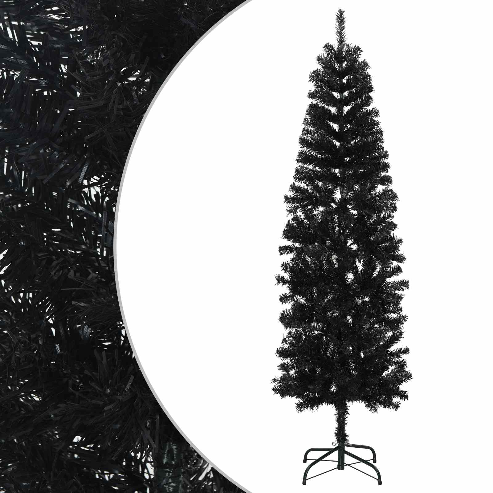 vidaXL Umelý chudý vianočný strom 180 cm PVC a oceľ Čierna