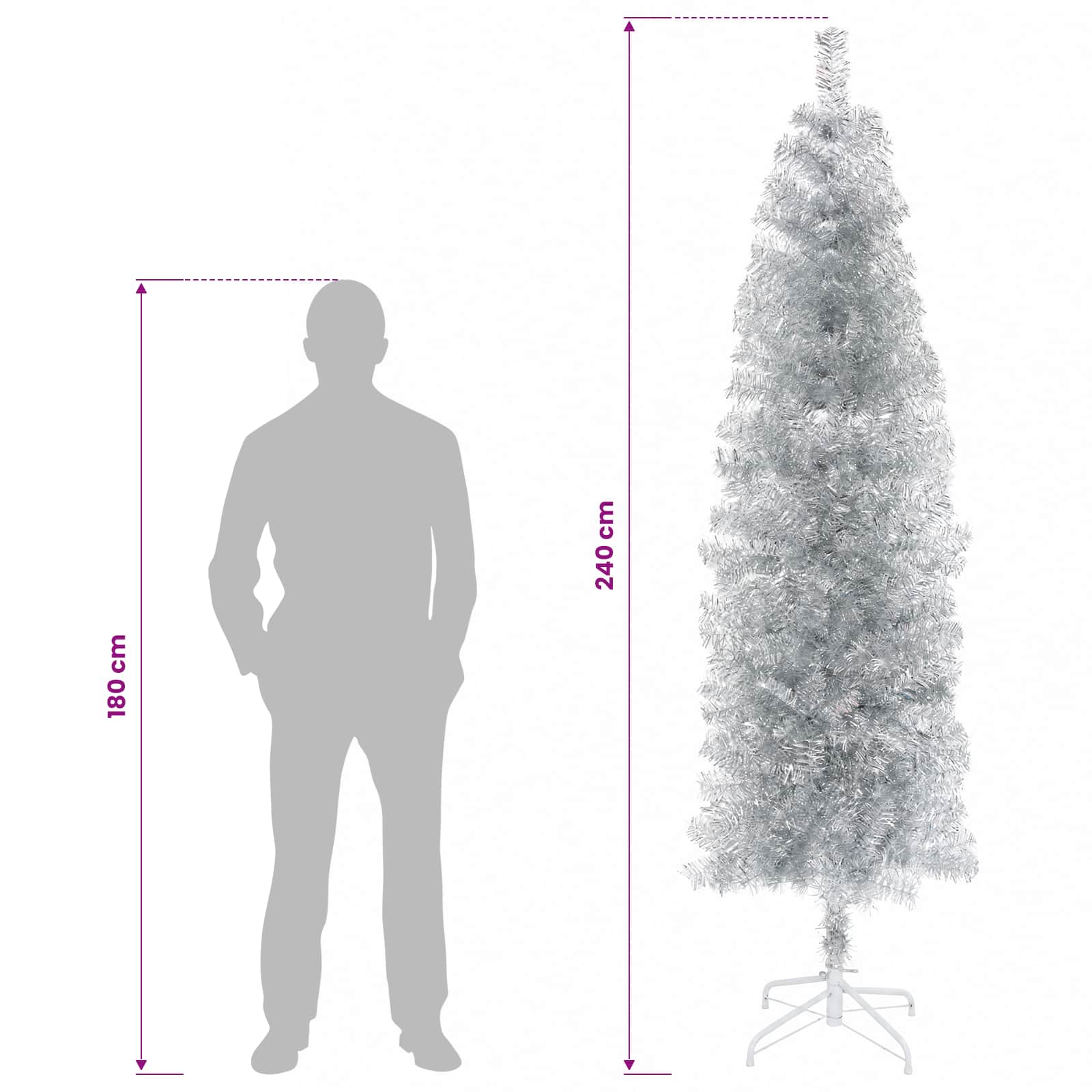 Umetno vitko božično drevo 240 cm PVC in jeklo Srebrna
