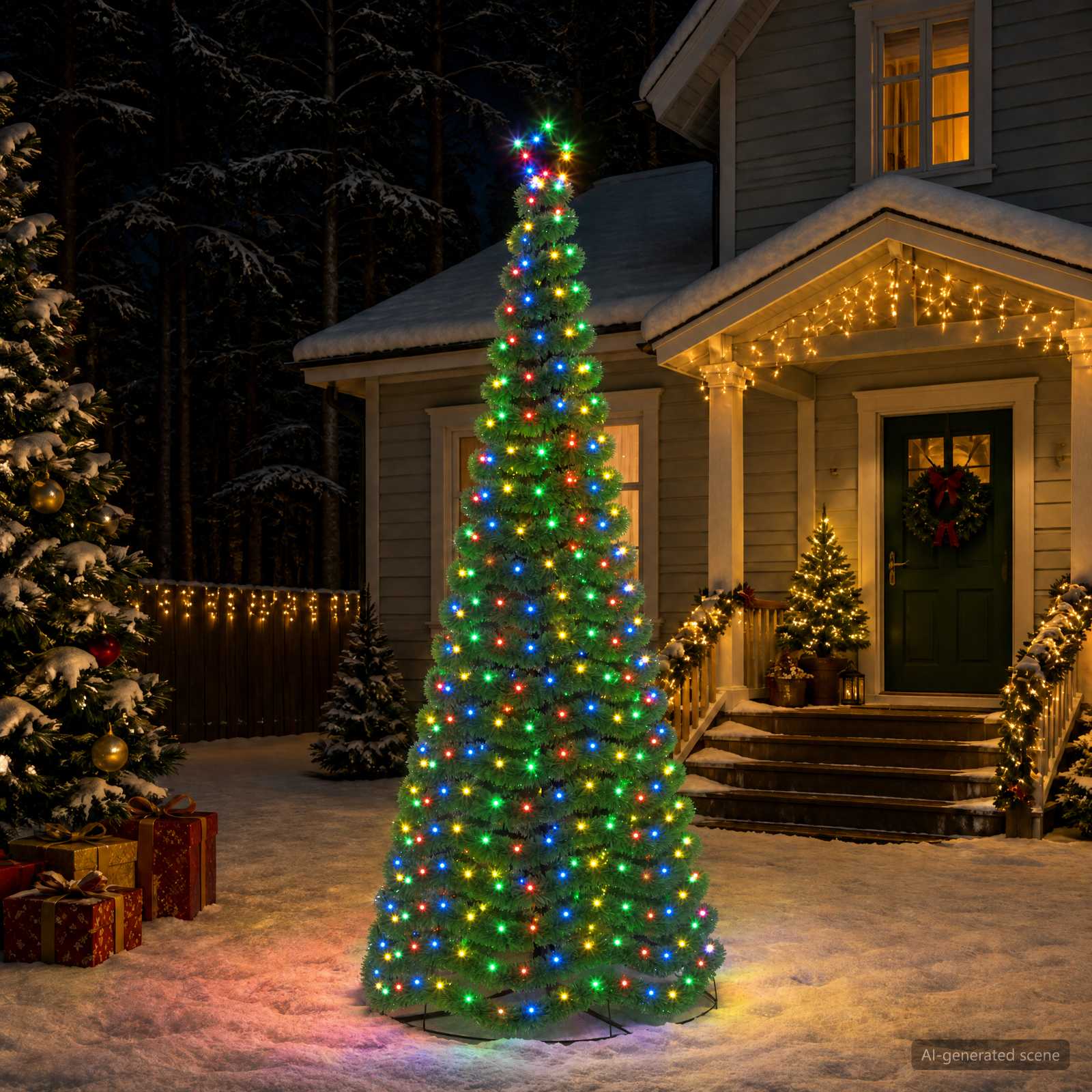 vidaXL LED-glitterjuletre med fot EKENAS 250 cm 370 LED-lys Flerfarget