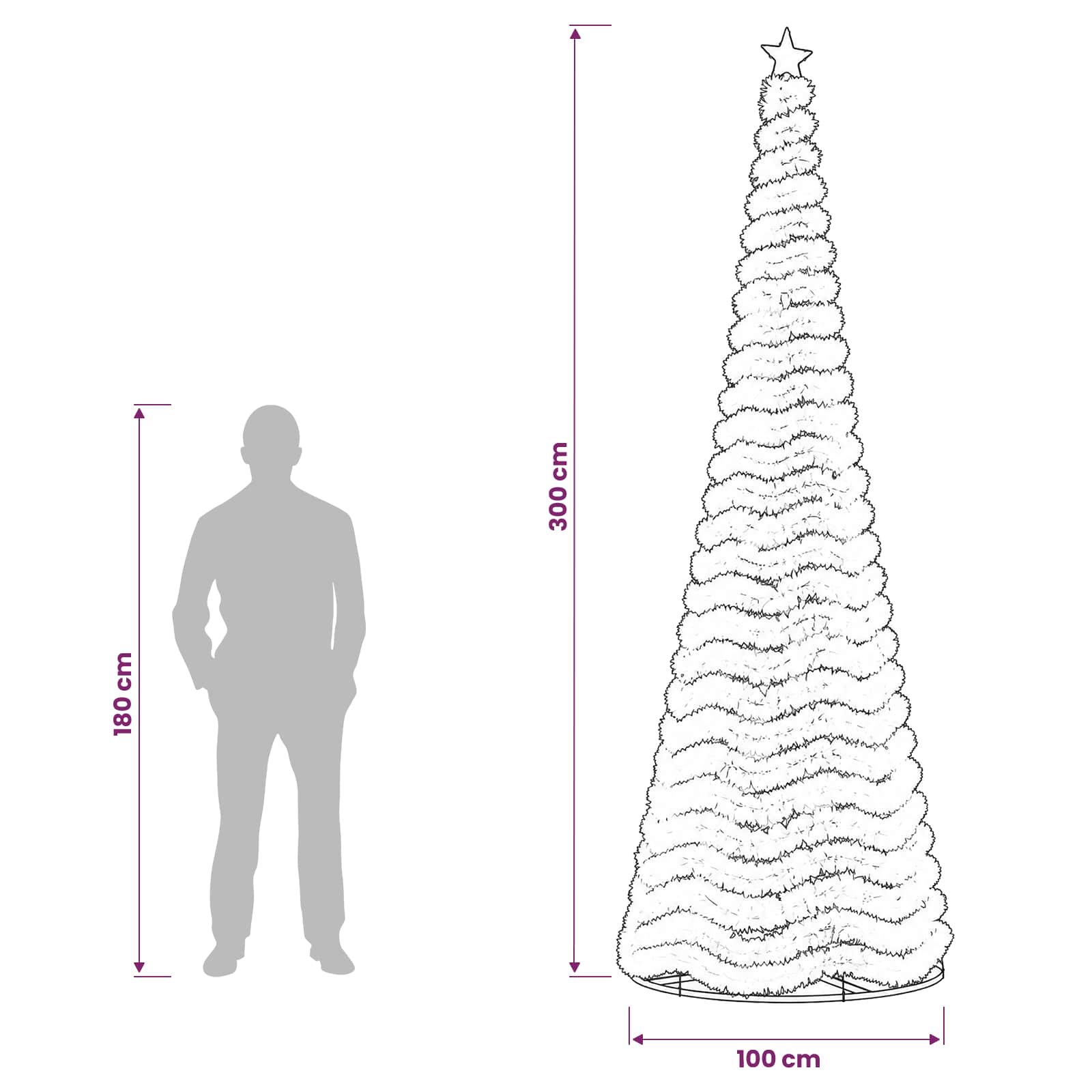 LED Tinsel Christmas Tree with Base EKENAS 475 LEDs size guide