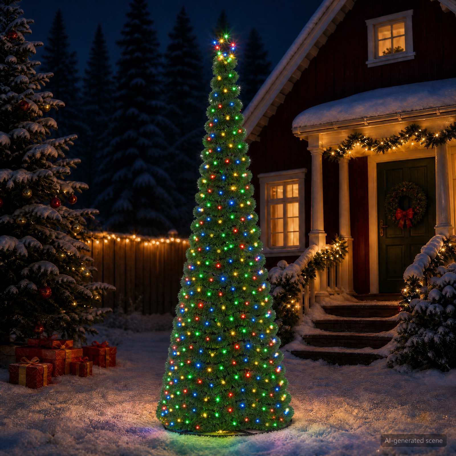 vidaXL LED-glitterjuletre med fot EKENAS 300 cm 475 LED-lys Flerfarget