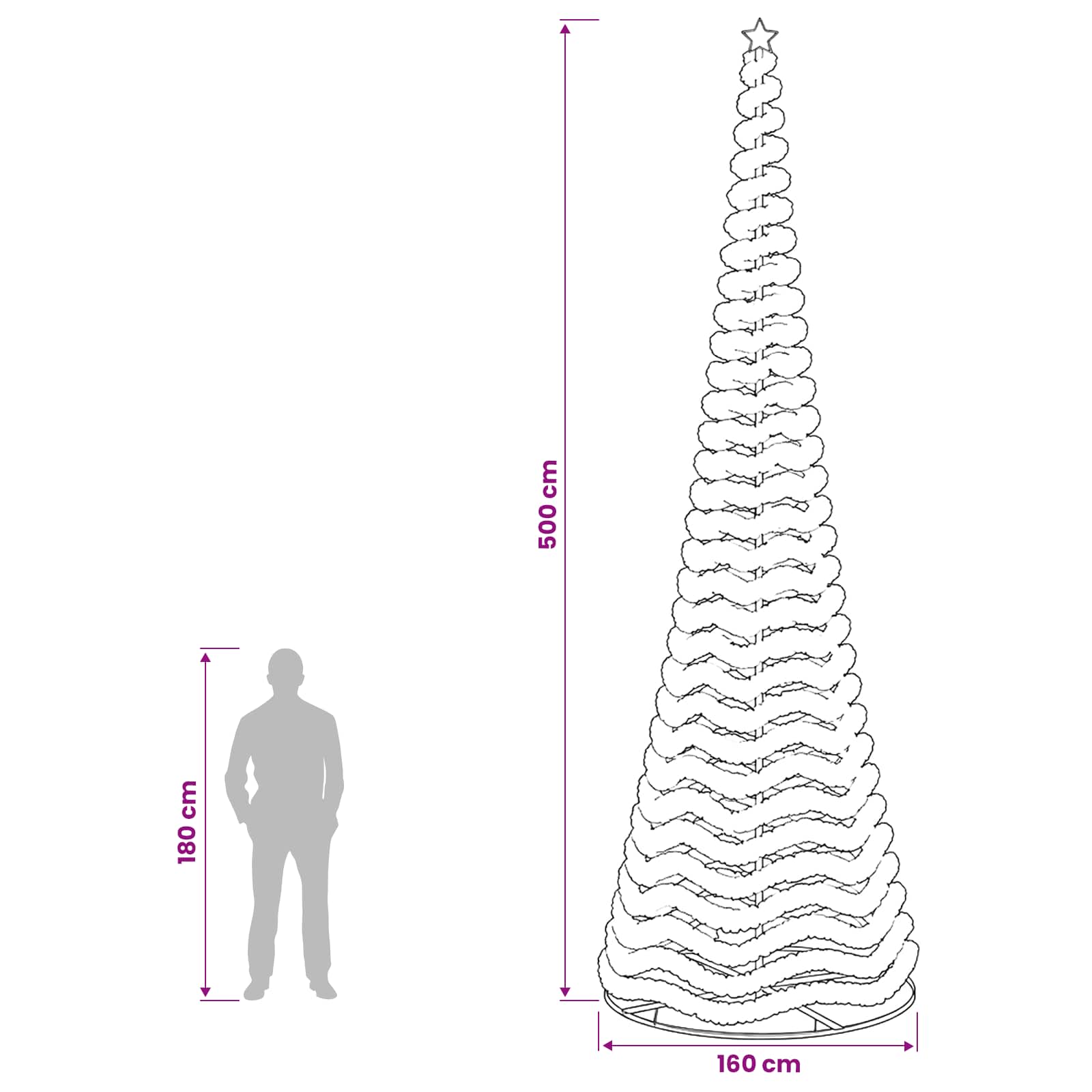 LED Tinsel Christmas Tree with Base EKENAS 868 LEDs size guide