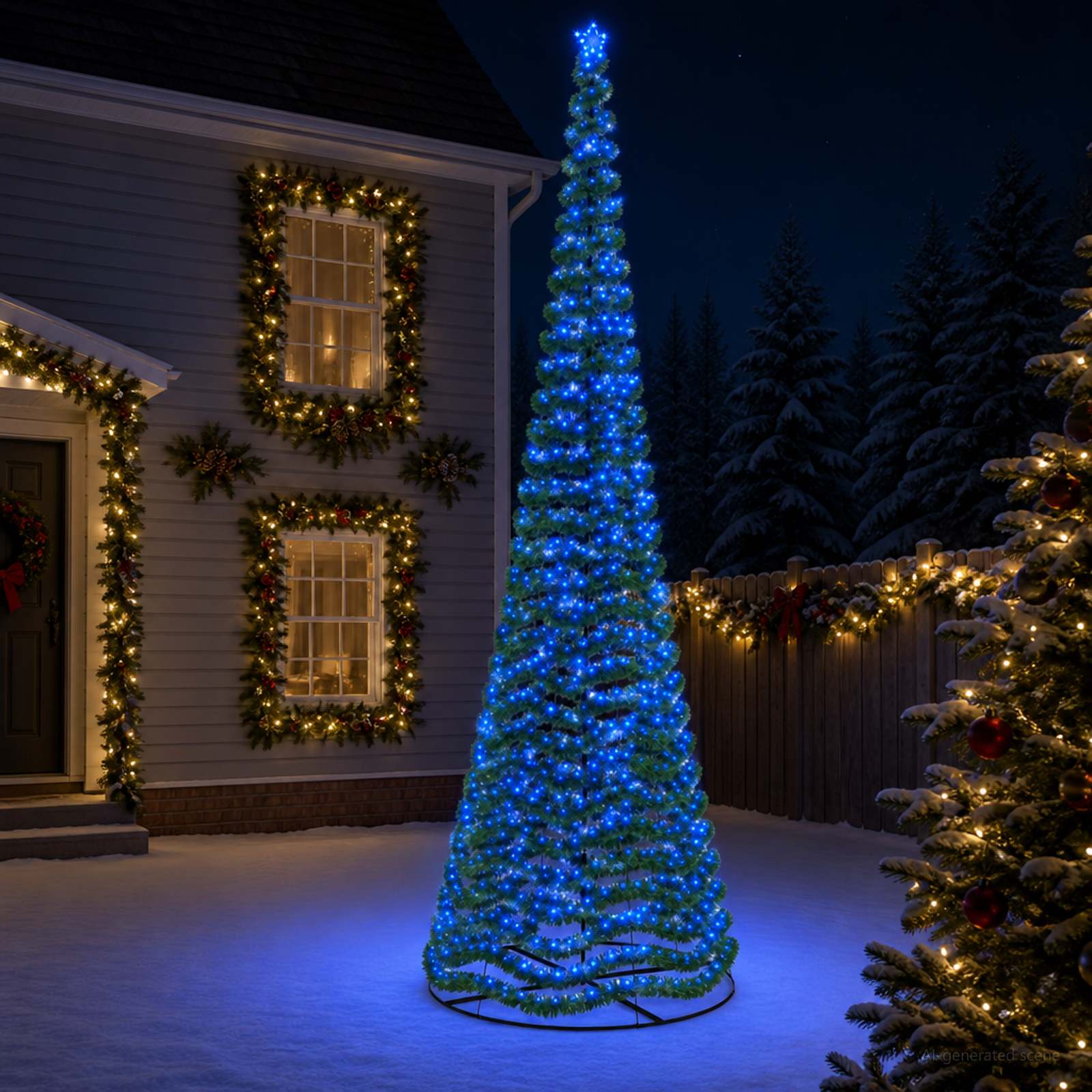 vidaXL Glimmerjuletræ med LED-lys og fod EKENAS 500 cm 868 LED'er Blå