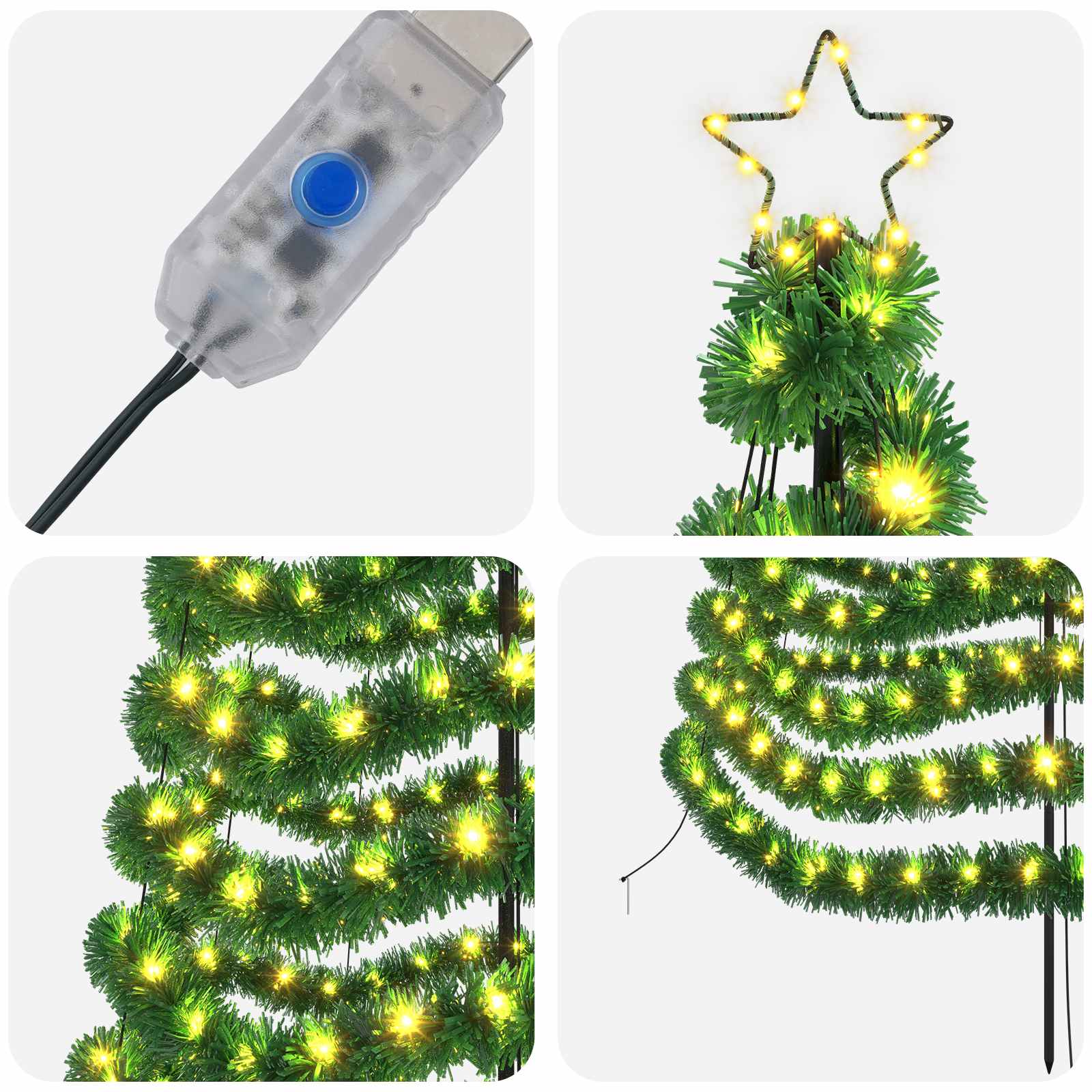 LED novoletna jelka iz tinsel traku s klinom EKENAS 180 cm