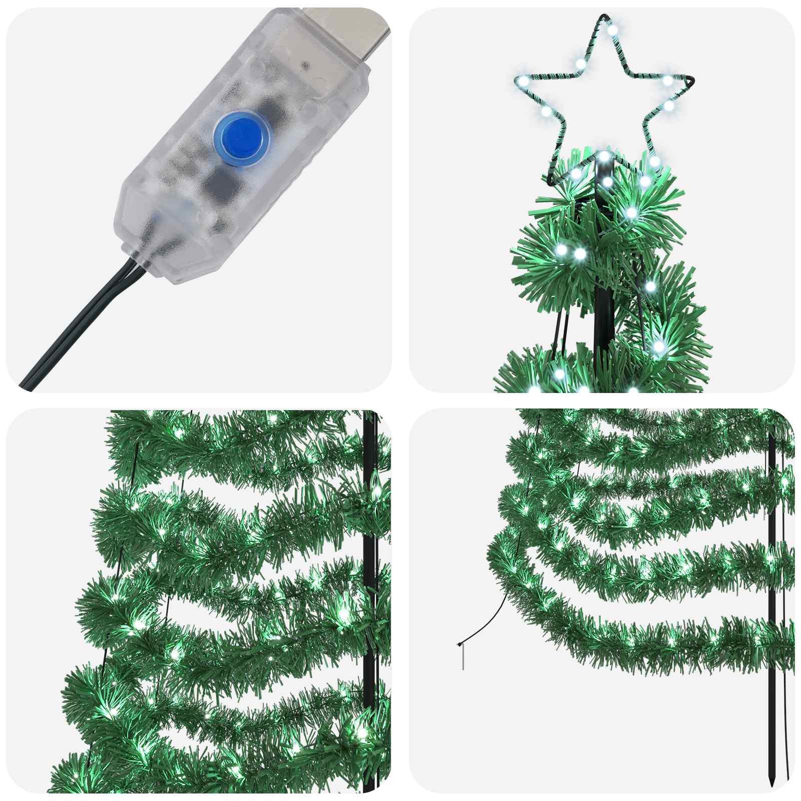 LED novoletna jelka iz tinsel traku s klinom EKENAS 180 cm