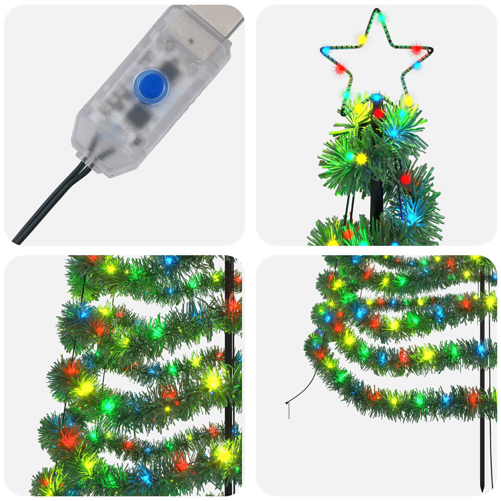 LED novoletna jelka iz tinsel traku s klinom EKENAS 180 cm