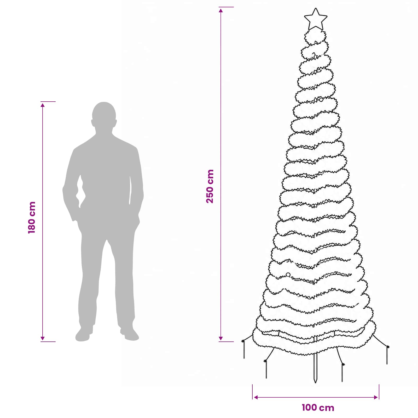 LED Tinsel Christmas Tree EKENAS 370 LEDs size guide