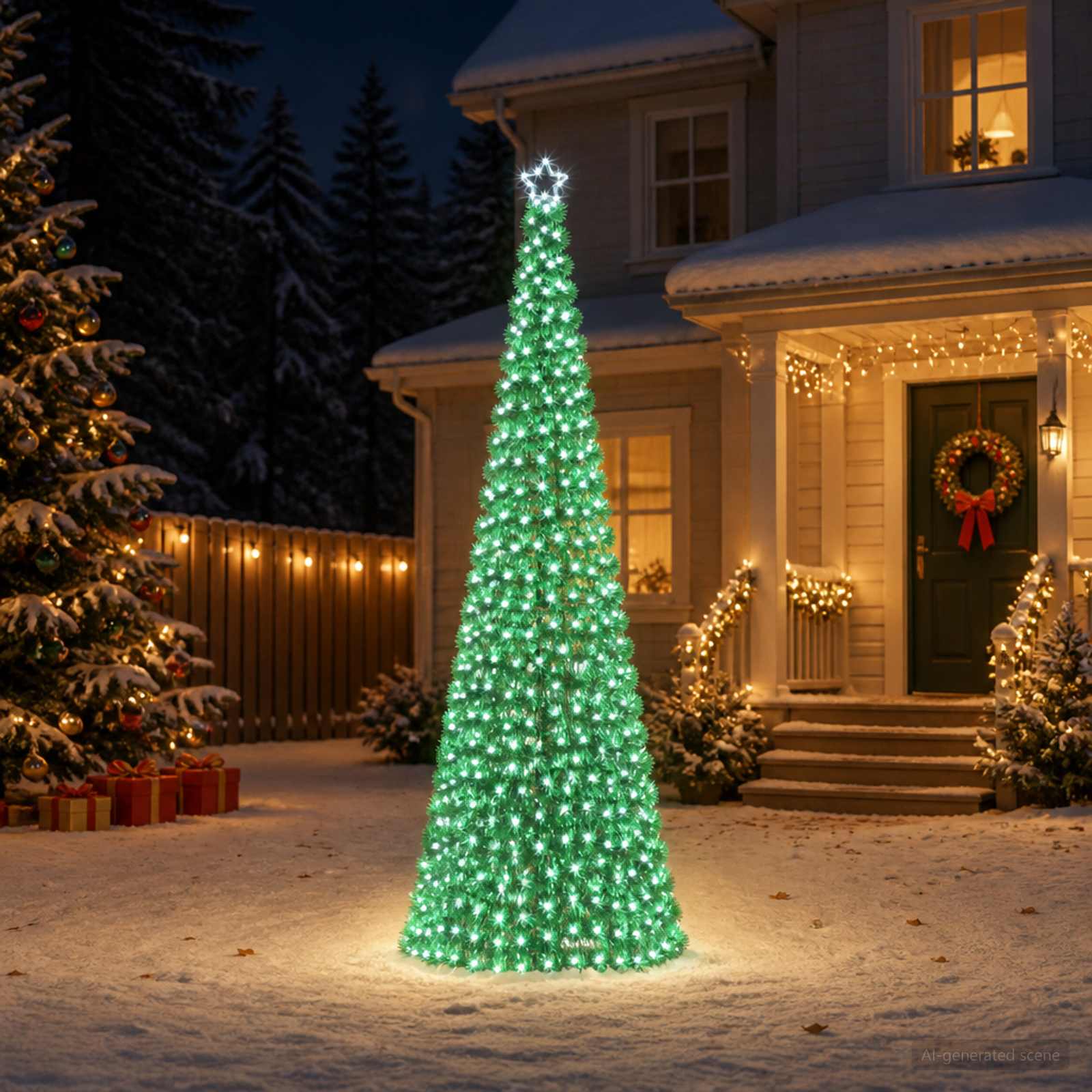 vidaXL LED-glimmerjuletræ med jordspyd EKENAS 300 cm 475 LED'er