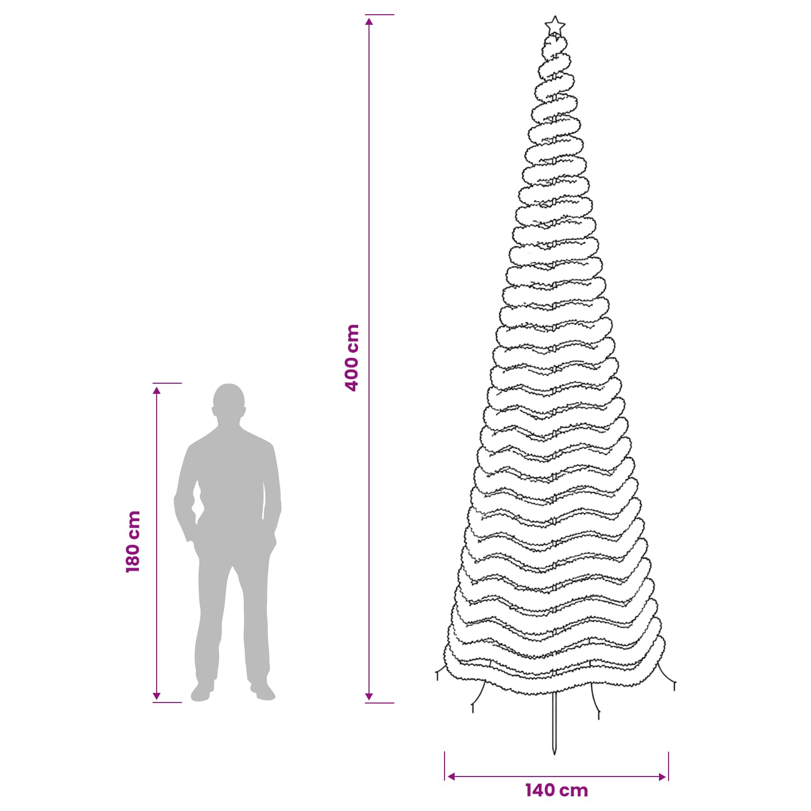 LED novoletna jelka iz tinsel traku s klinom EKENAS 400 cm