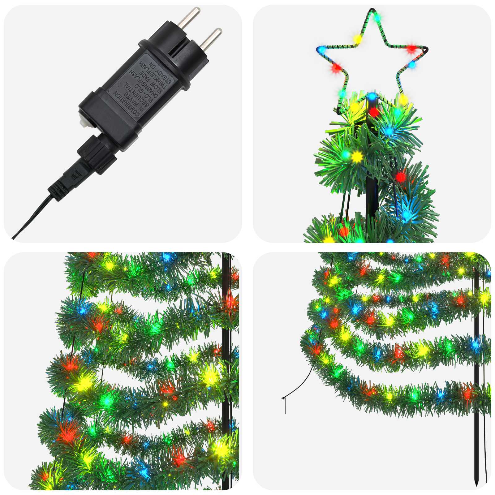 LED novoletna jelka iz tinsel traku s klinom EKENAS 500 cm
