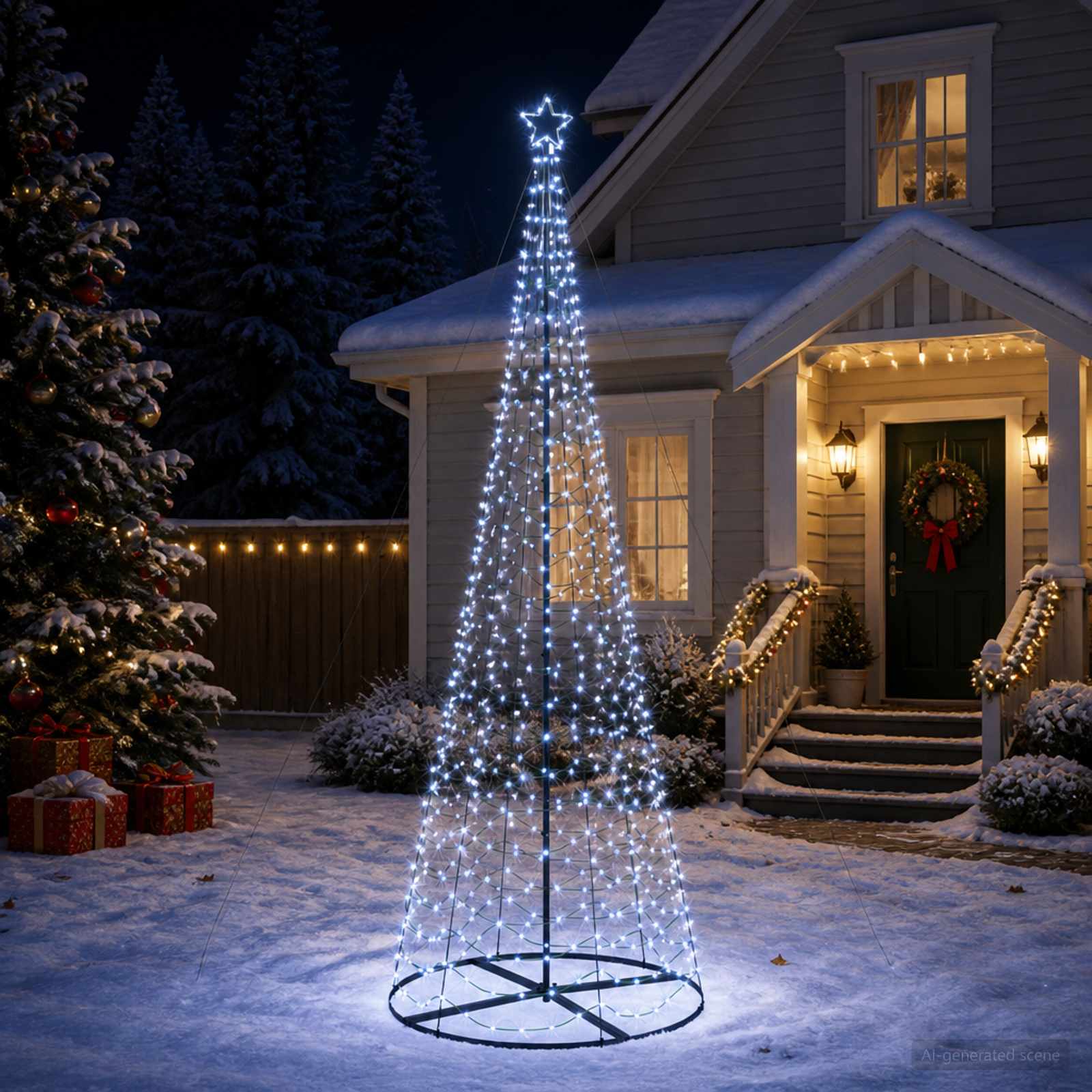 vidaXL LED-spiraljuletræ med fod EKENAS 300 cm 475 LED'er Kold hvid