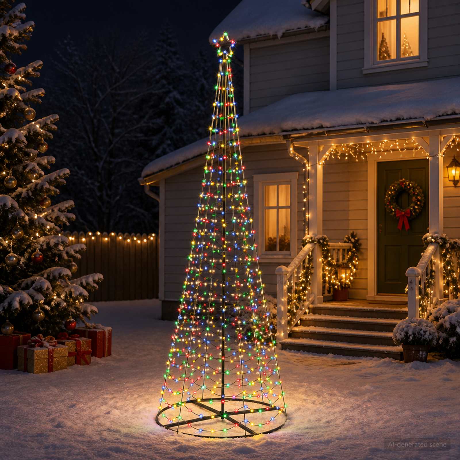 vidaXL LED-spiraljuletræ med fod EKENAS 300 cm 475 LED'er Flerfarvet