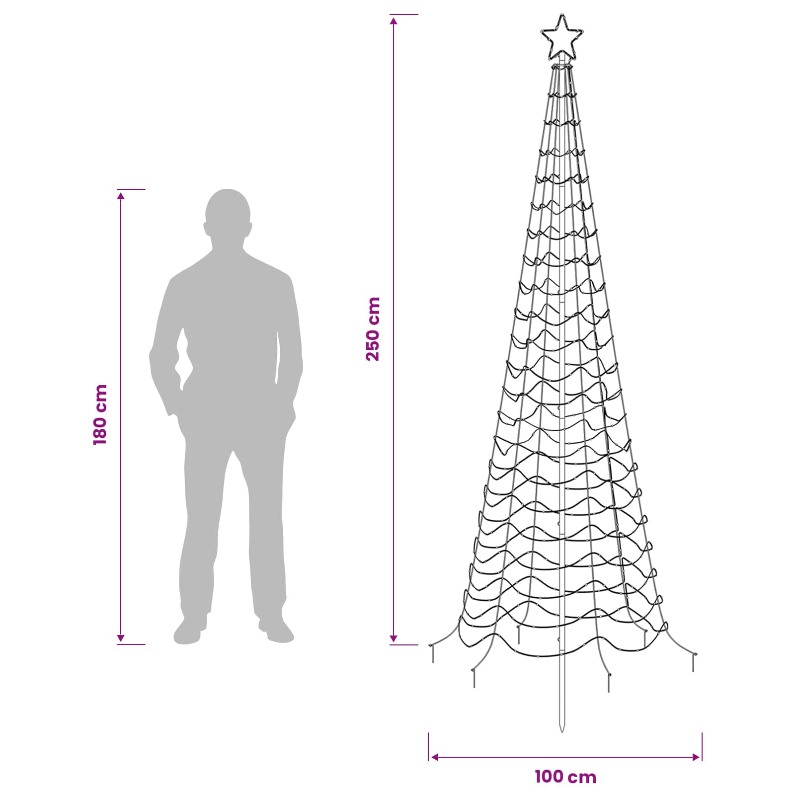 LED Spiral Christmas Tree EKENAS 370 LEDs size guide