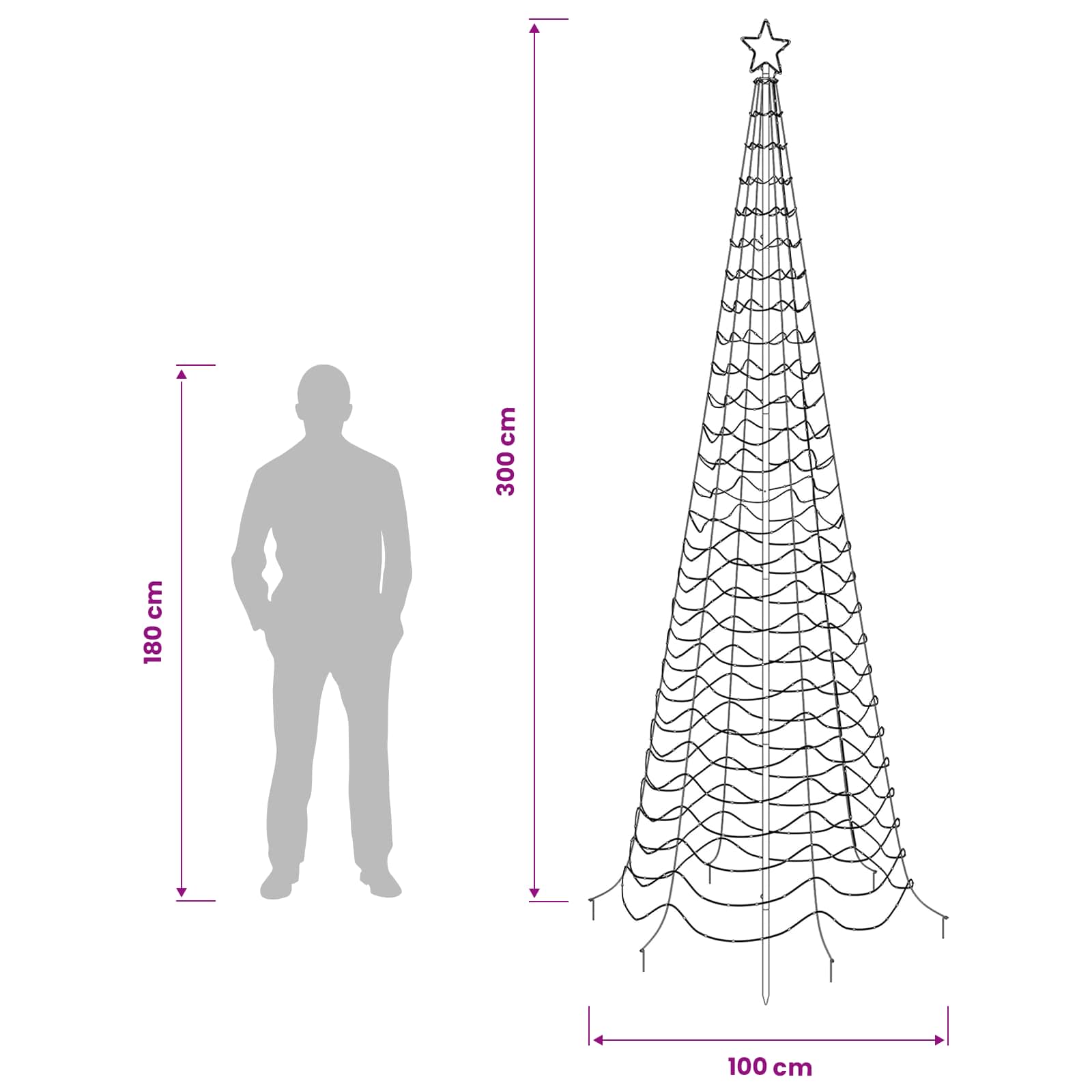 Spiralna božična jelka z LED lučkami in klinom EKENAS 300 cm