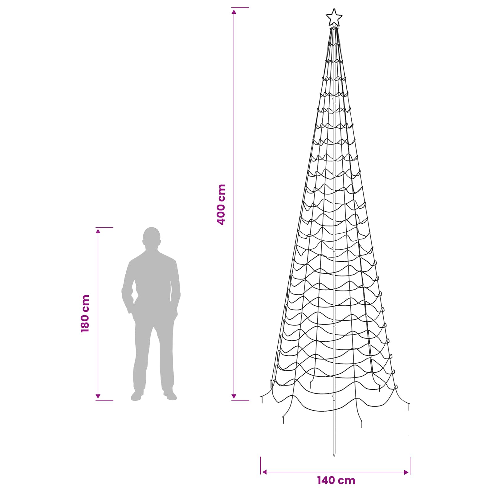 LED Spiral Christmas Tree EKENAS 588 LEDs size guide