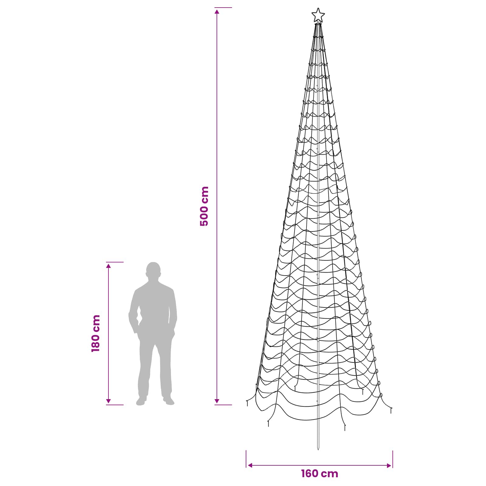 LED Spiral Christmas Tree EKENAS 868 LEDs size guide
