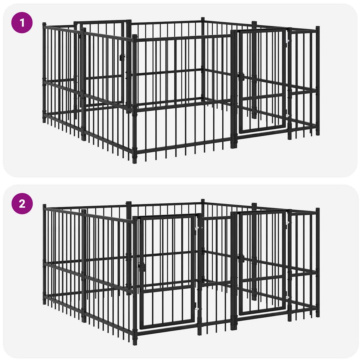 Udendørs Hunde Legesektion Sort 192 x 192 x 100 cm Stål - Billede 8