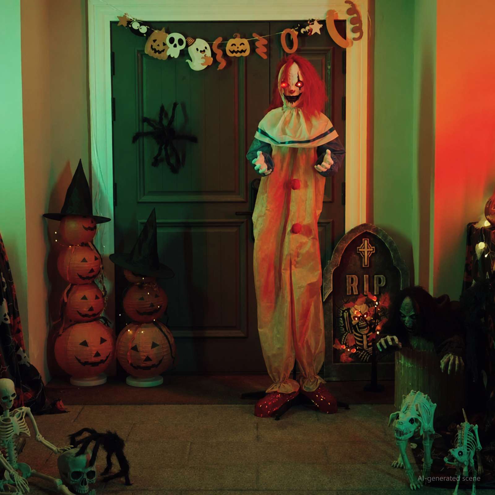 Enge clown halloween SPOOKA Geel en Blauw 126,5 x 180 cm