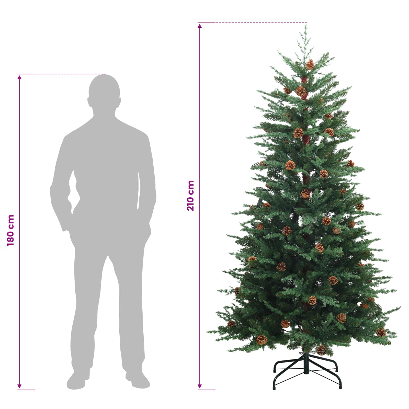 vidaXL Künstlicher klappbarer Weihnachtsbaum 210 cm PE & PVC Grün – Bild 8