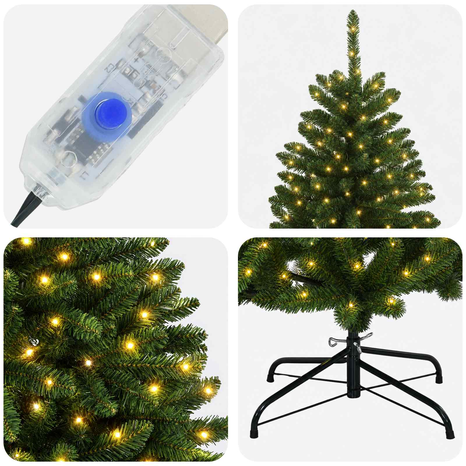 Umetno Zložljivo Božično Drevo 120 cm 150 LED Toplo bela