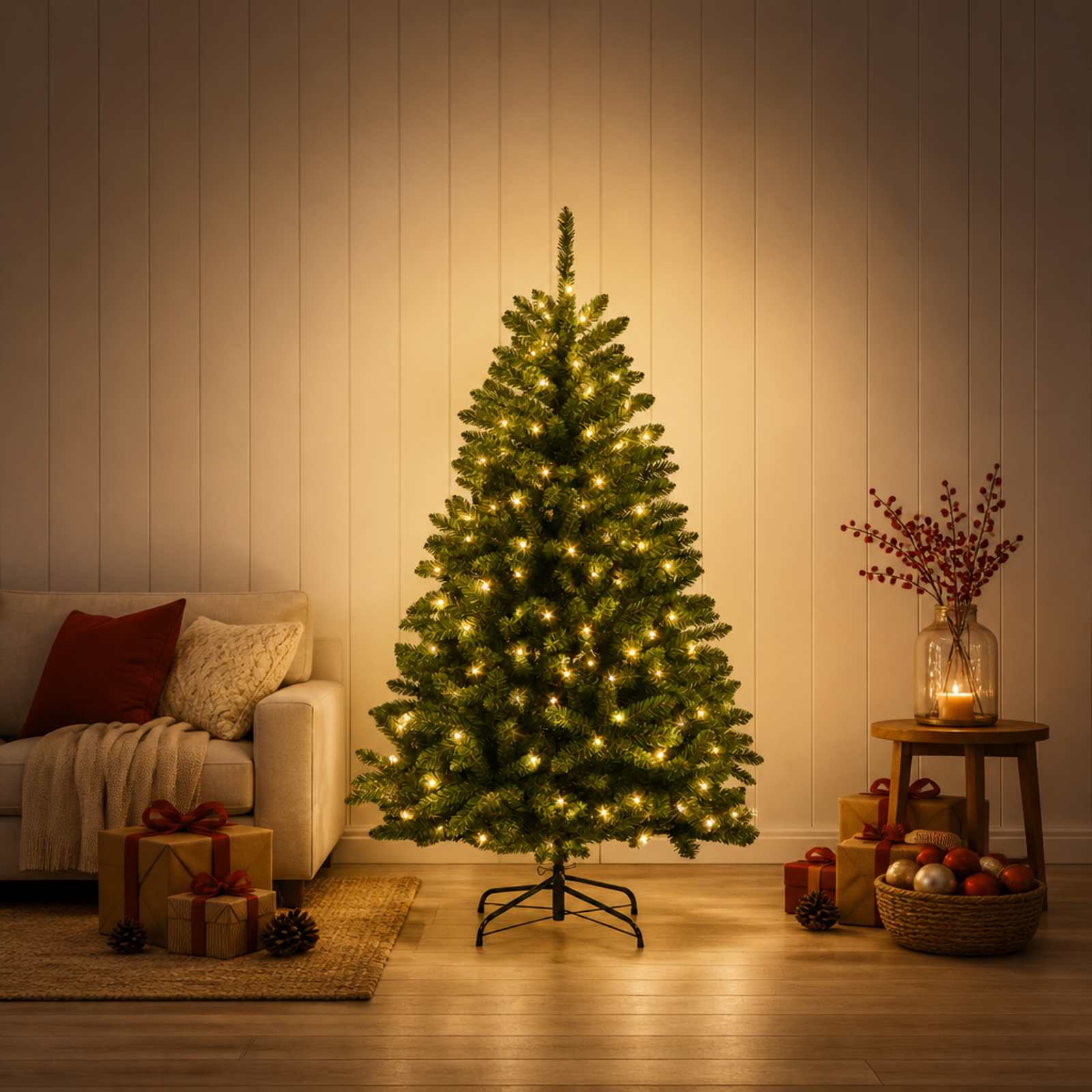 Umetno Zložljivo Božično Drevo 120 cm 150 LED Toplo bela