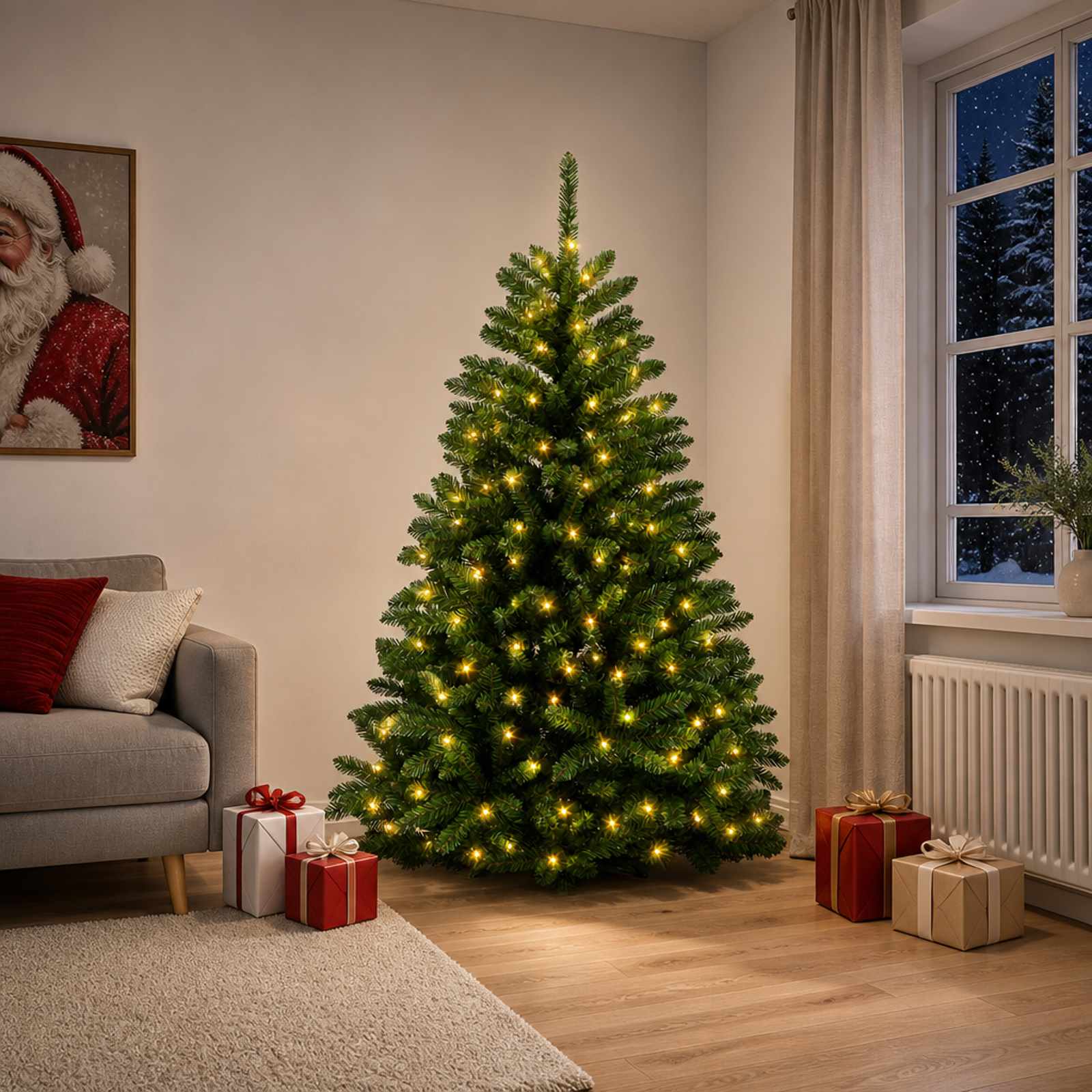 vidaXL - Kunstmatige - Hinged - Kerstboom - 180 - cm - 300 - LED's - Warmwit - staal