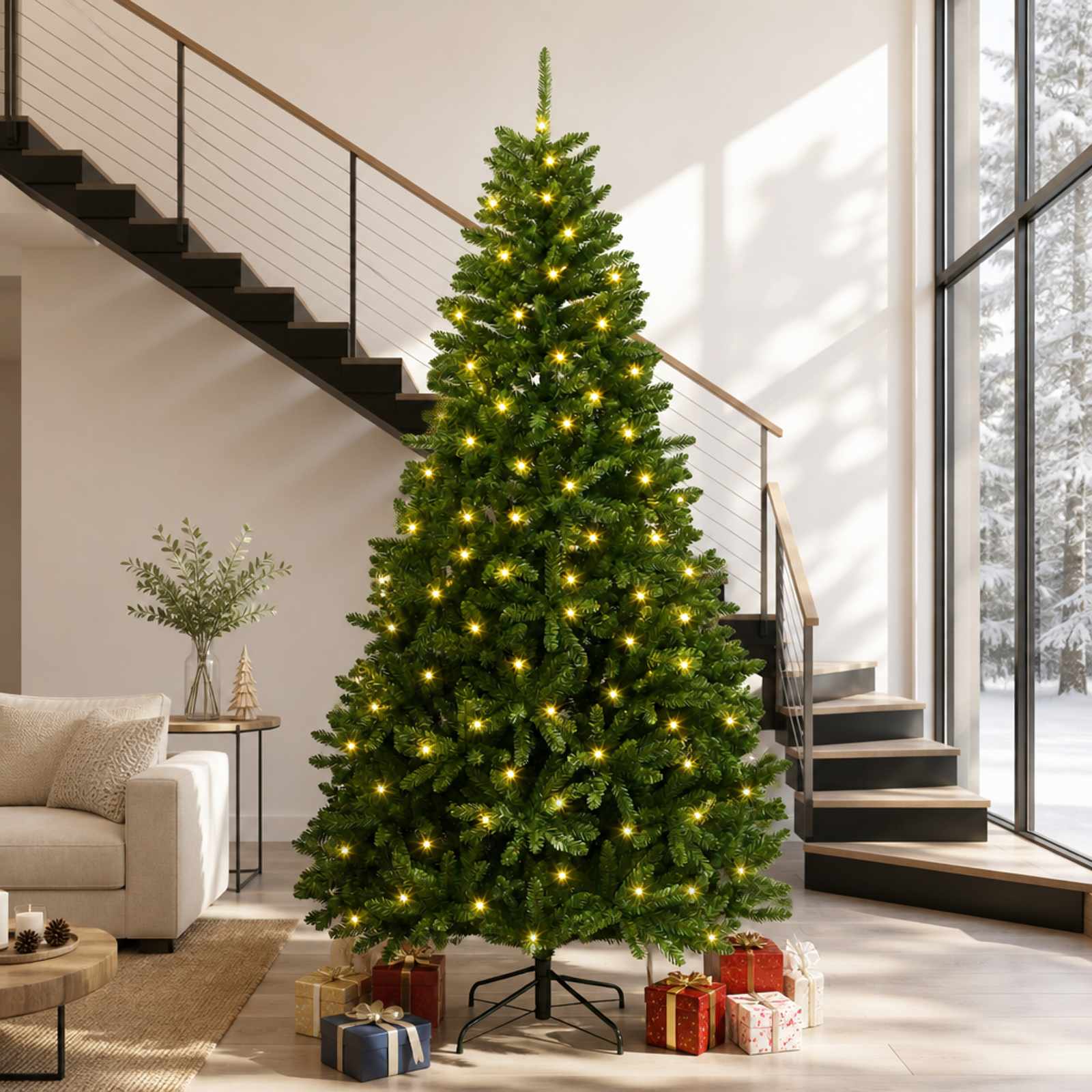vidaXL Kunstigt Hinged Juletræ 300 cm 1000 LED'er Varm hvid stål